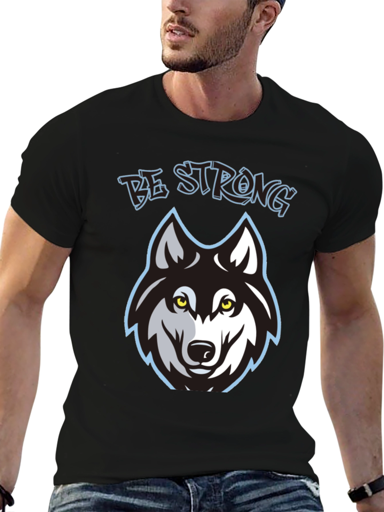 Be Strong Wolf Graphic Black T-Shirt