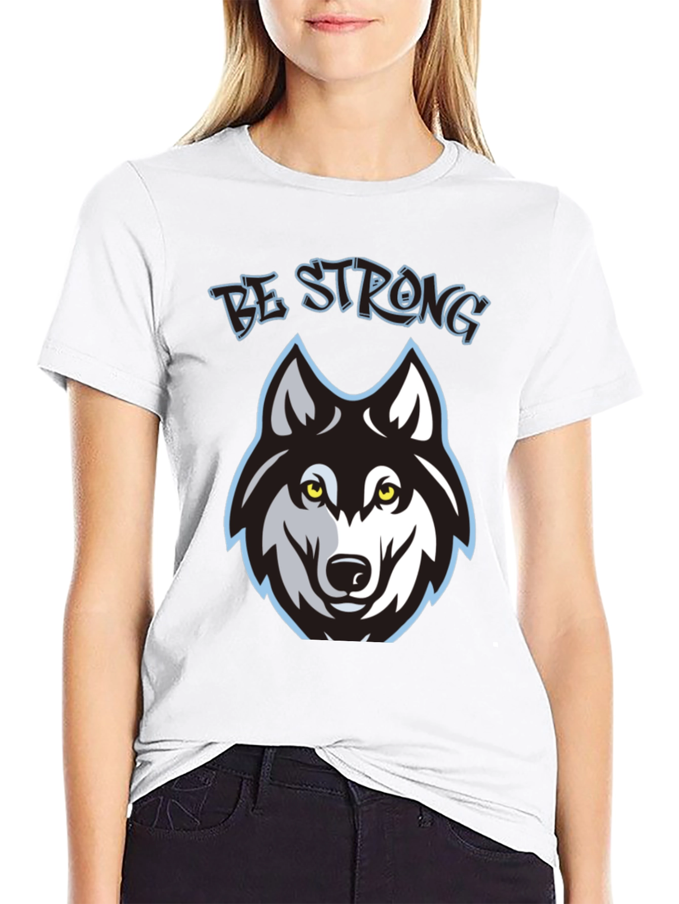 Be Strong Wolf Graphic Black T-Shirt