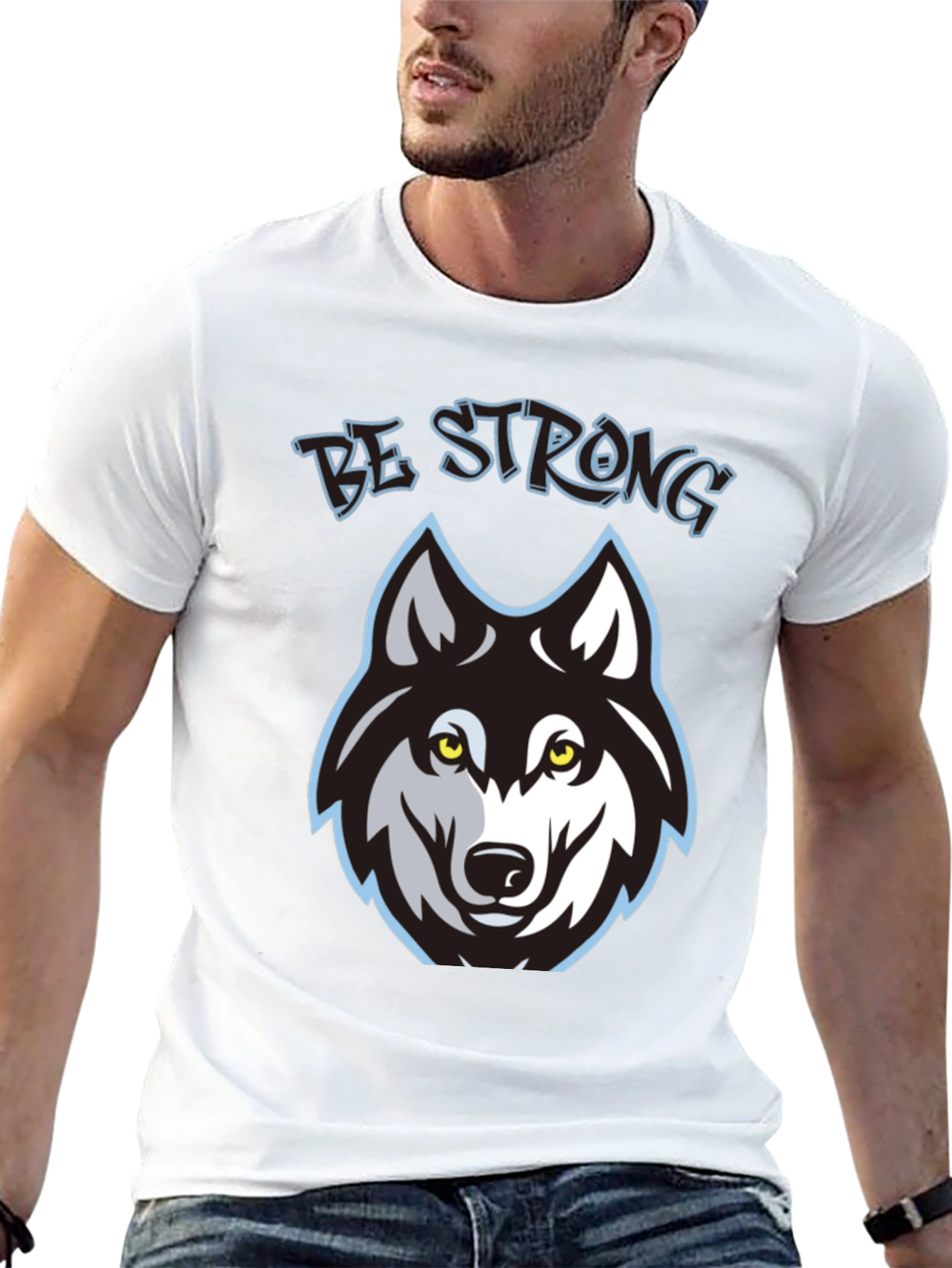 Be Strong Wolf Graphic Black T-Shirt