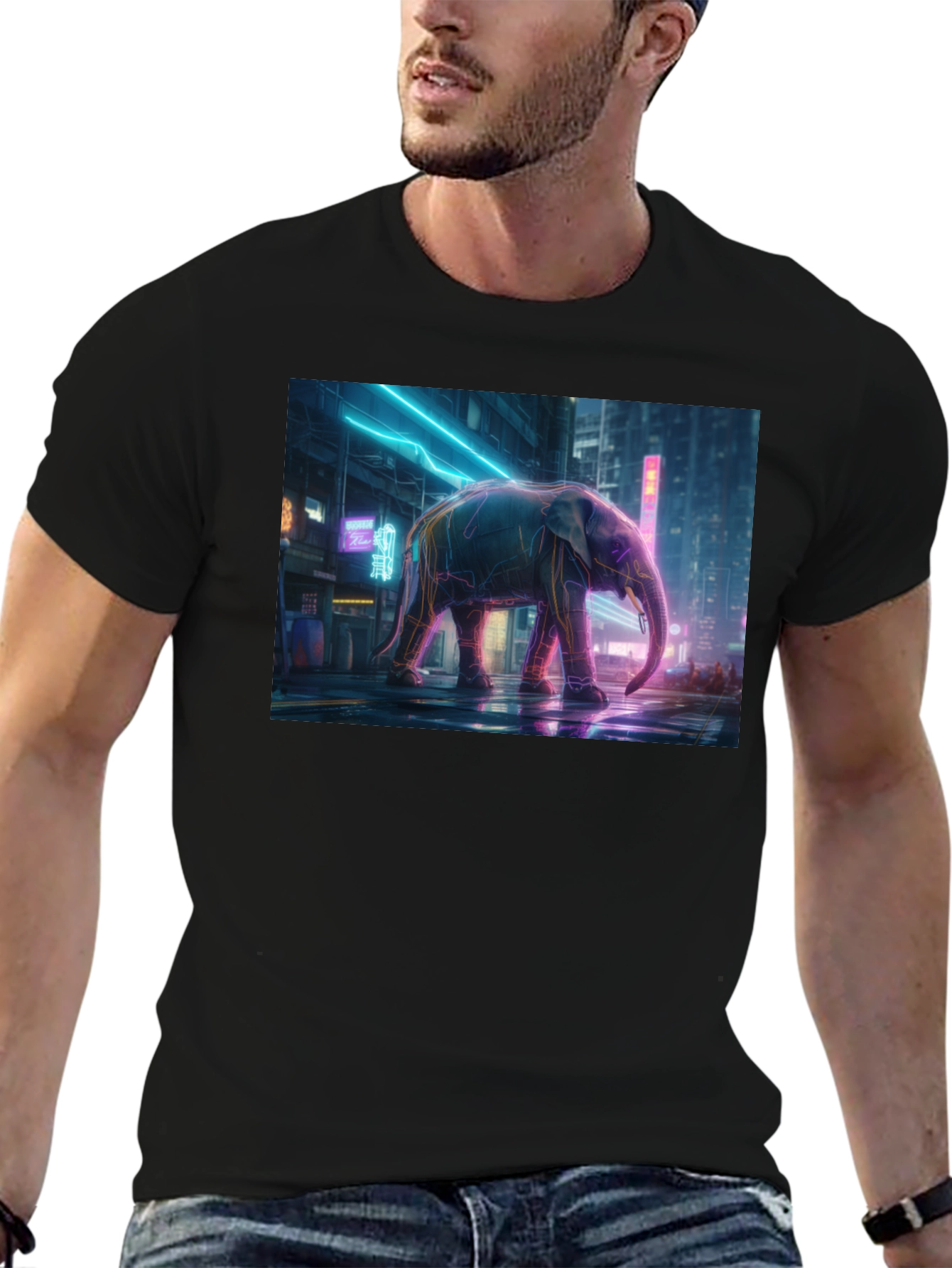 Neon Elephant Graphic Tee - Urban Style