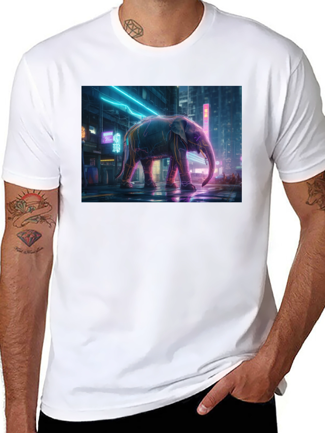 Neon Elephant Graphic Tee - Urban Style