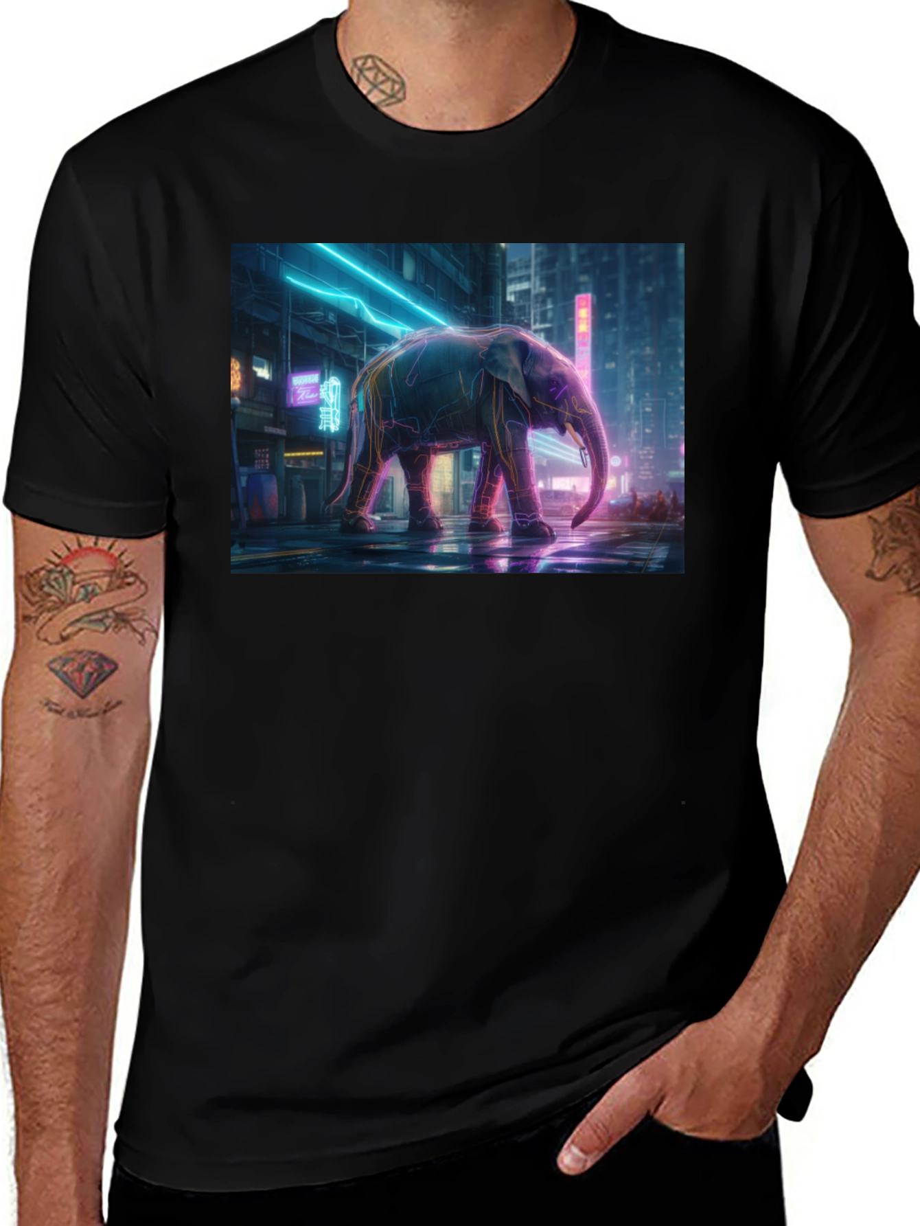 Neon Elephant Graphic Tee - Urban Style