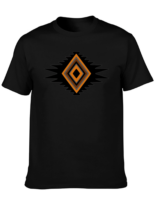 Geometric Aztec Diamond Print Black T-Shirt