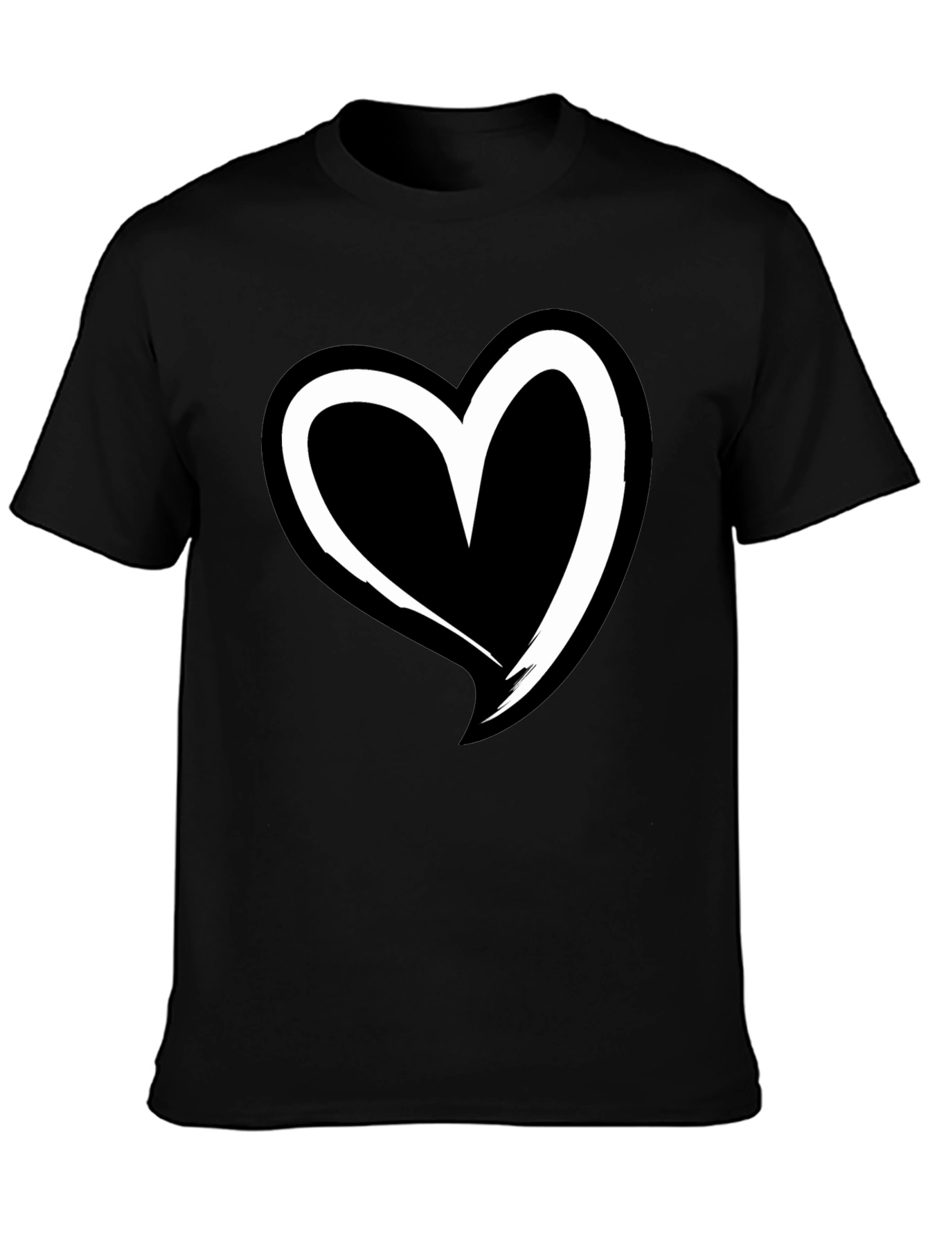 Black T-Shirt with White Heart Graphic