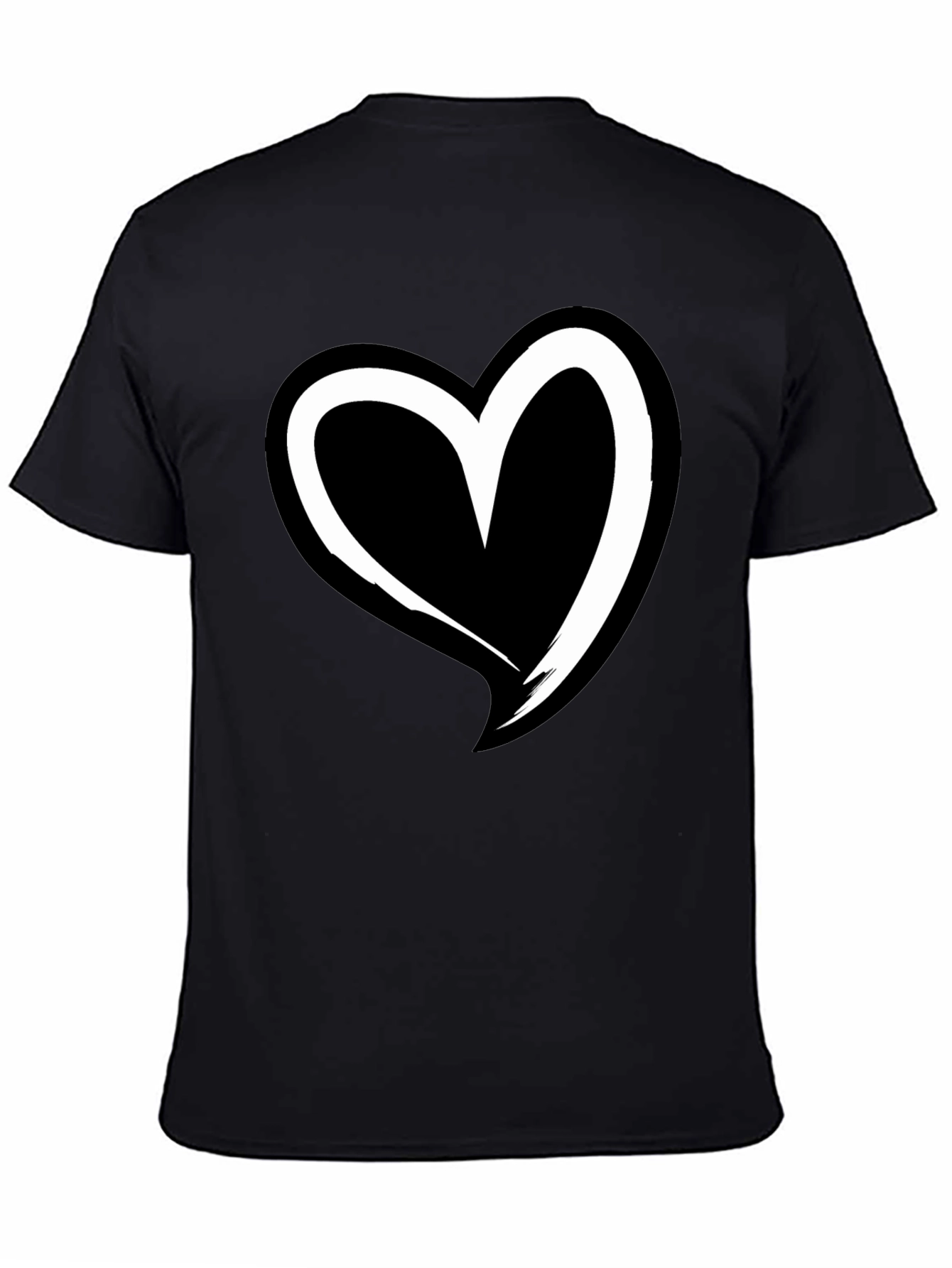 Black T-Shirt with White Heart Graphic