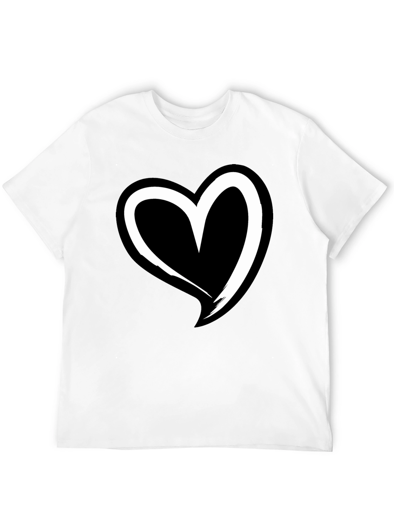 Black T-Shirt with White Heart Graphic