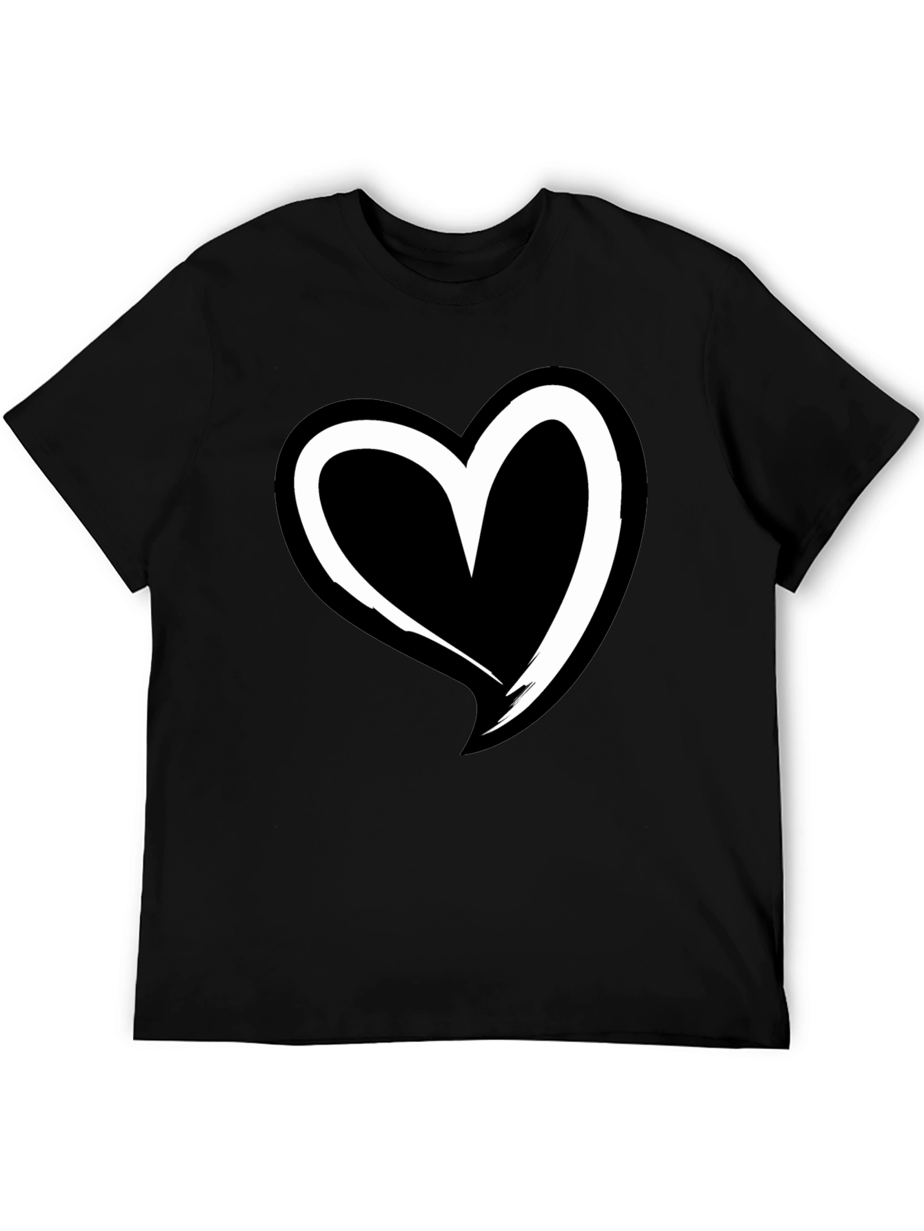 Black T-Shirt with White Heart Graphic