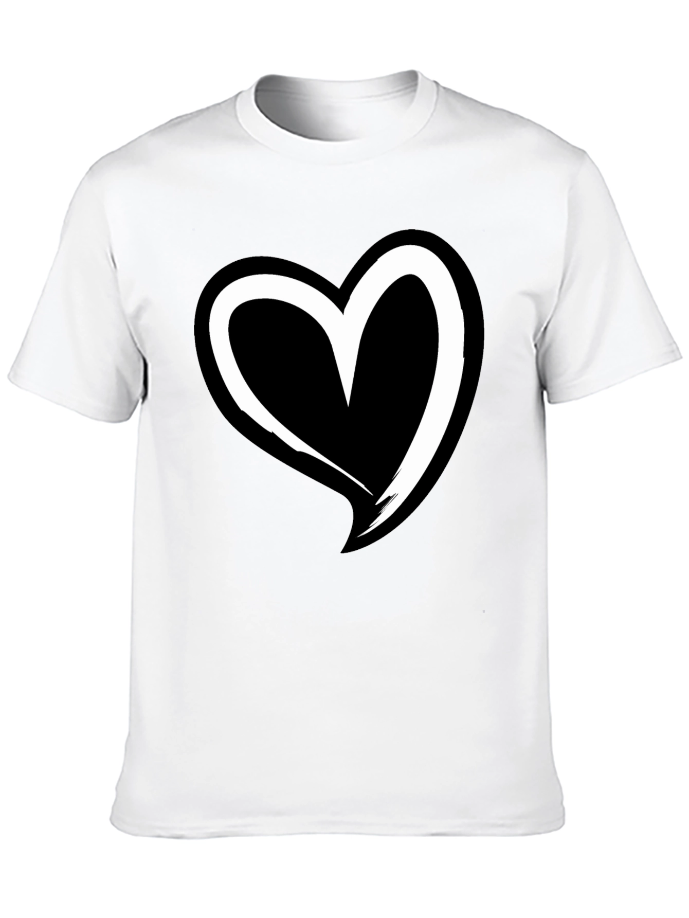 Black T-Shirt with White Heart Graphic