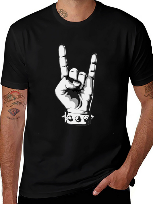Rock On Hand Graphic Tee - Black Cotton Comfort