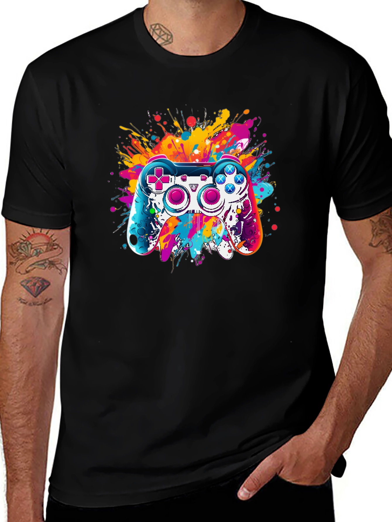 Gaming Controller Splatter Graphic Tee - Black
