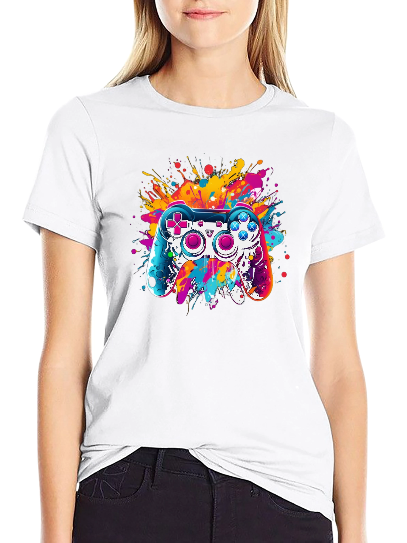 Gaming Controller Splatter Graphic Tee - Black