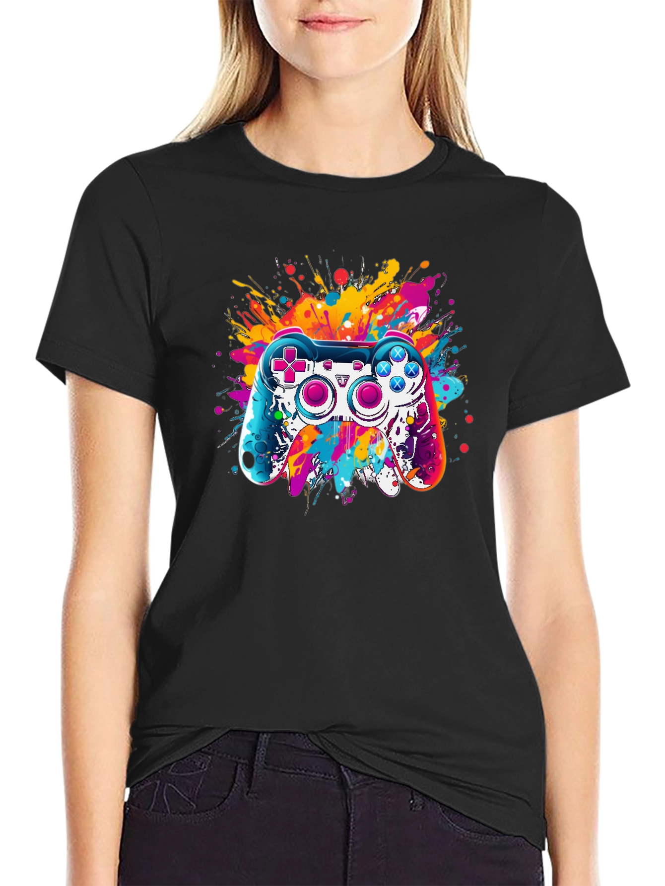 Gaming Controller Splatter Graphic Tee - Black