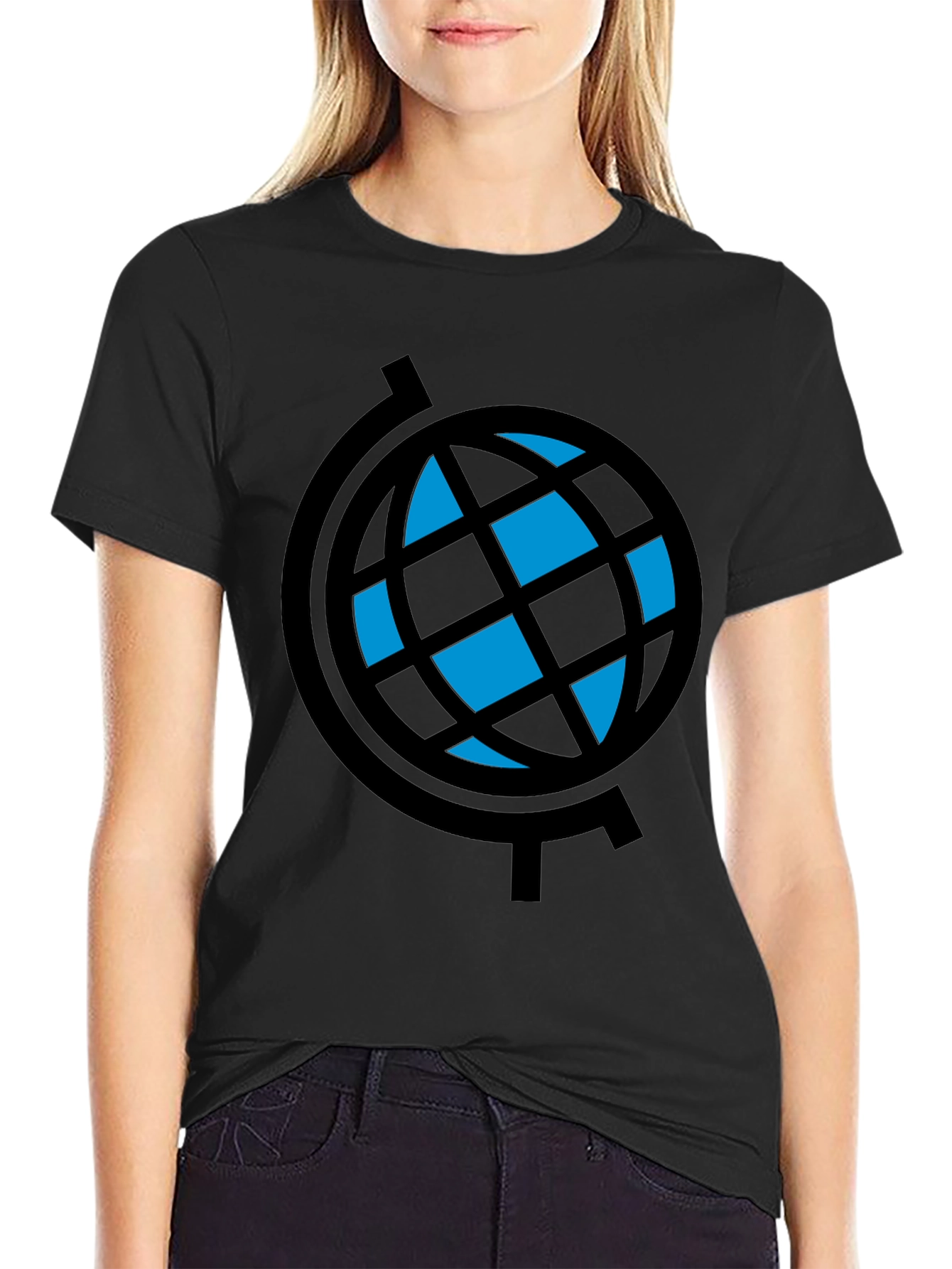 Globe Graphic T-Shirt - Black Crew Neck Tee