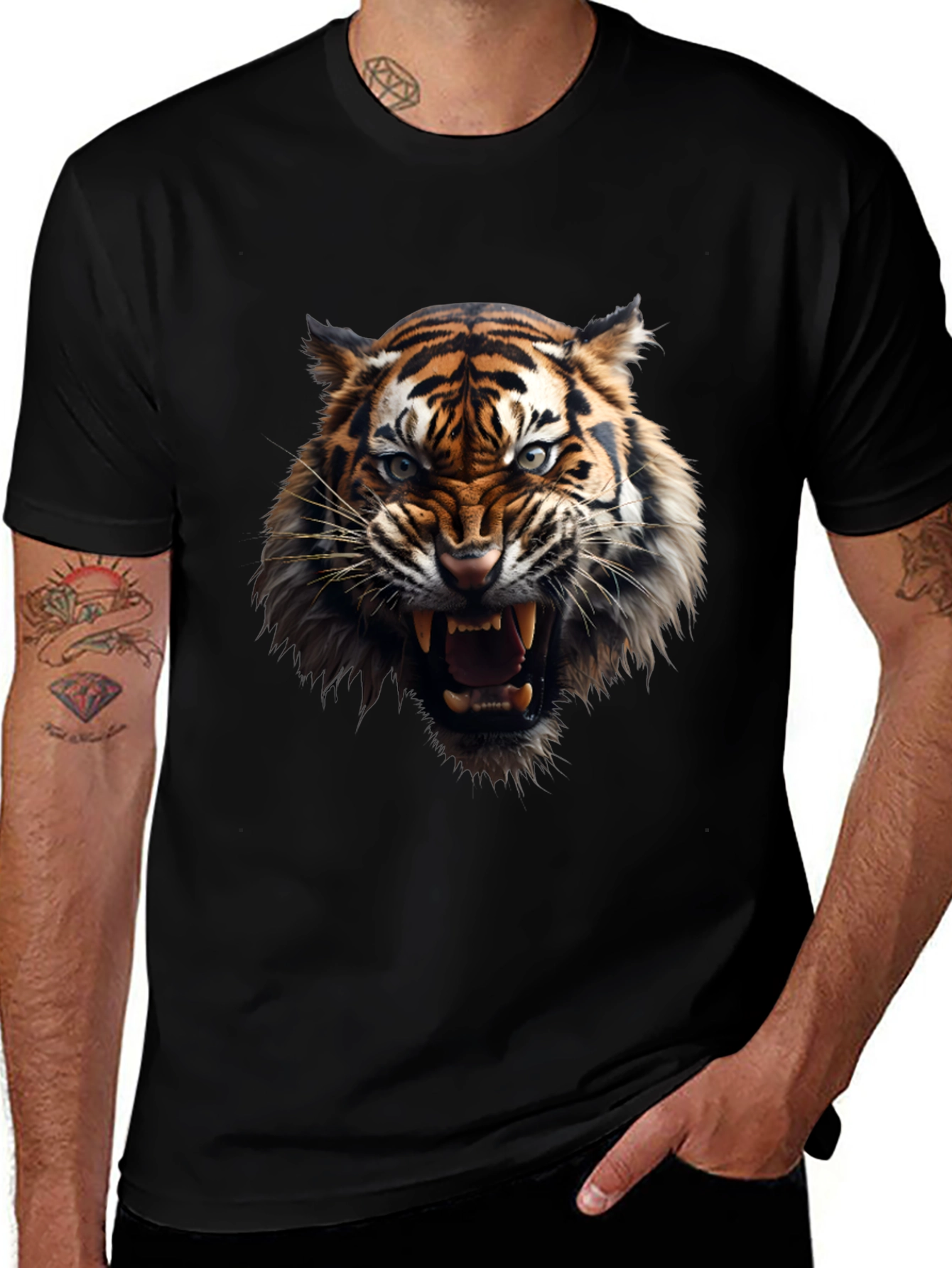 Fierce Tiger Graphic Black T-Shirt