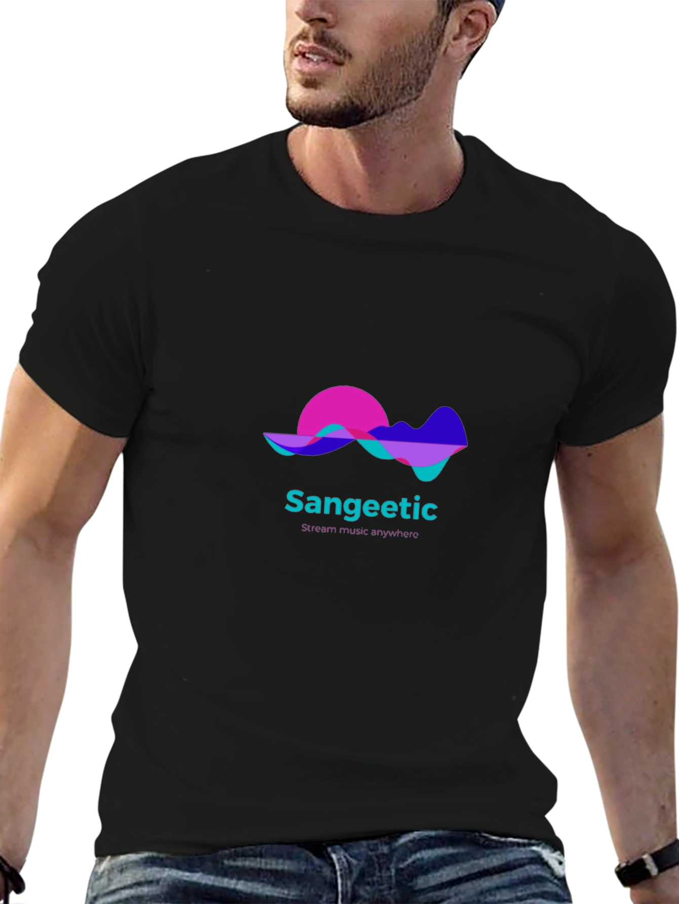 Sangeetic Stream Music Anywhere Black T-Shirt