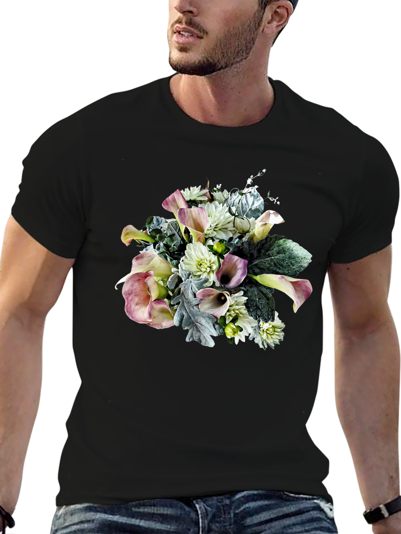 Floral Bouquet Graphic Black T-Shirt