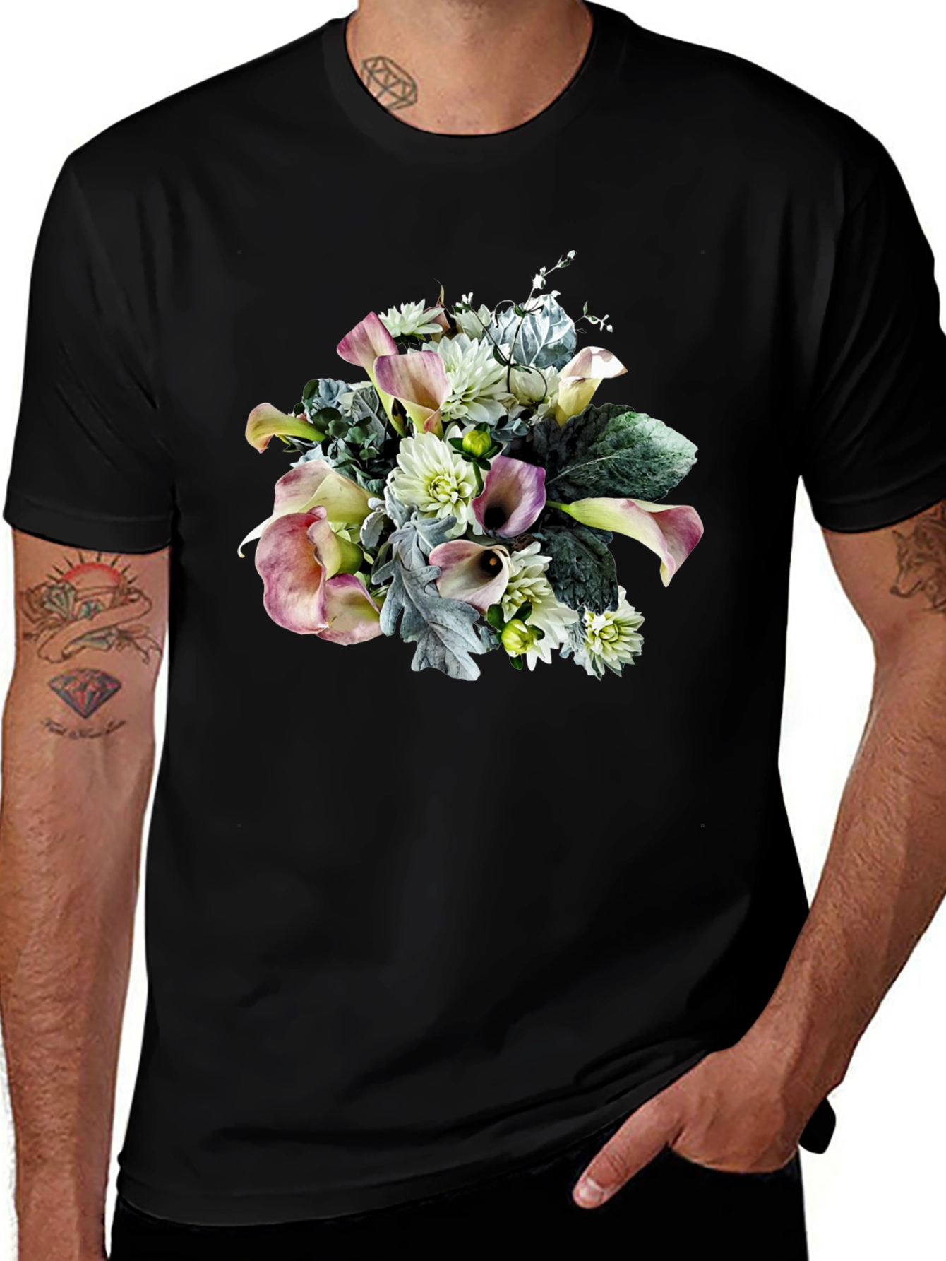 Floral Bouquet Graphic Black T-Shirt