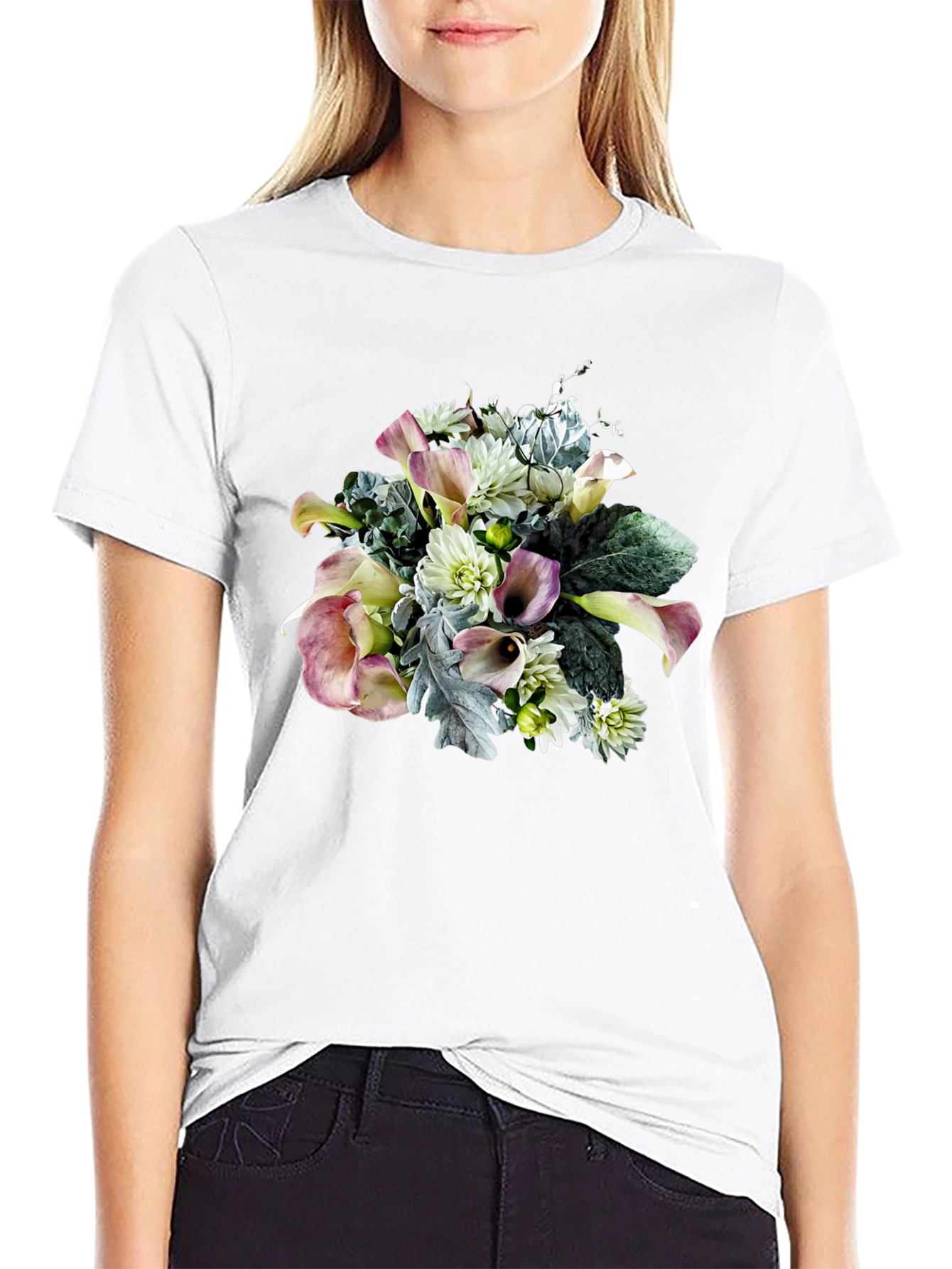 Floral Bouquet Graphic Black T-Shirt