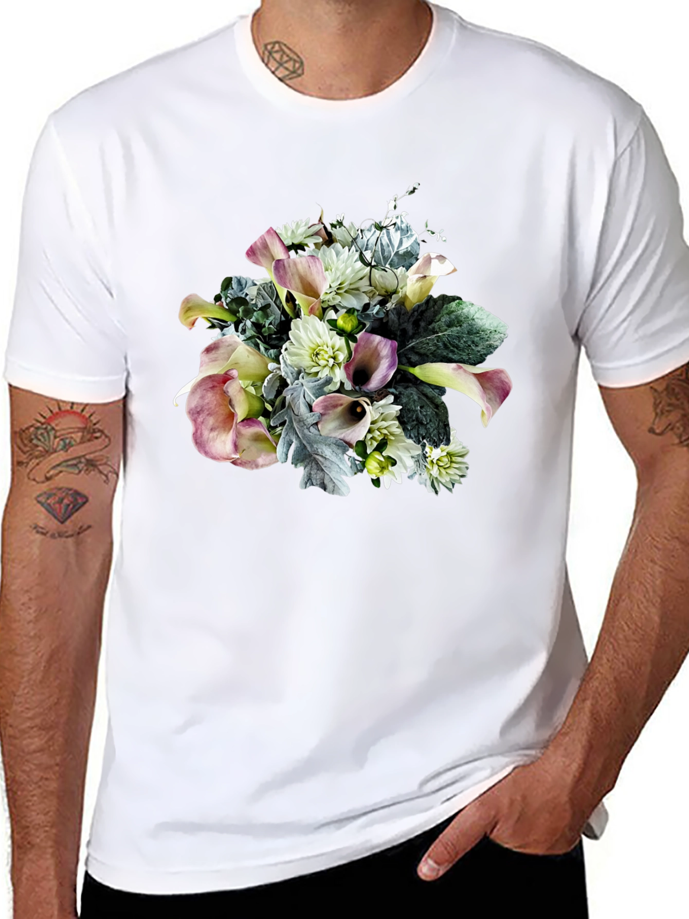 Floral Bouquet Graphic Black T-Shirt