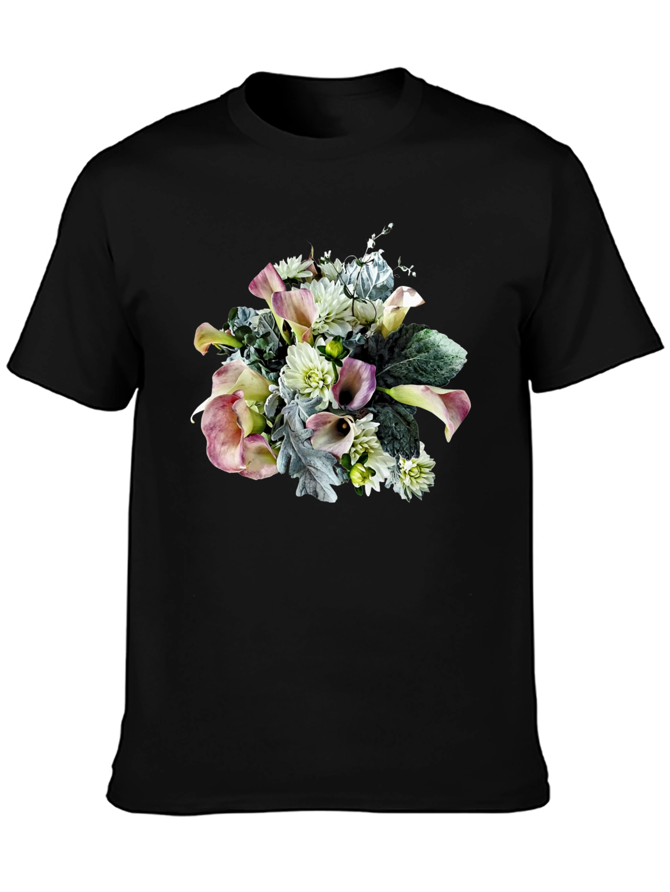 Floral Bouquet Graphic Black T-Shirt