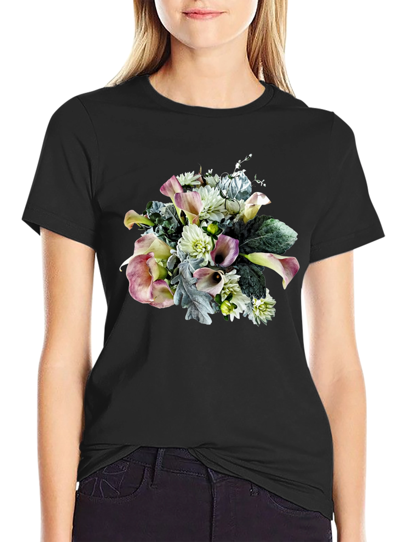 Floral Bouquet Graphic Black T-Shirt