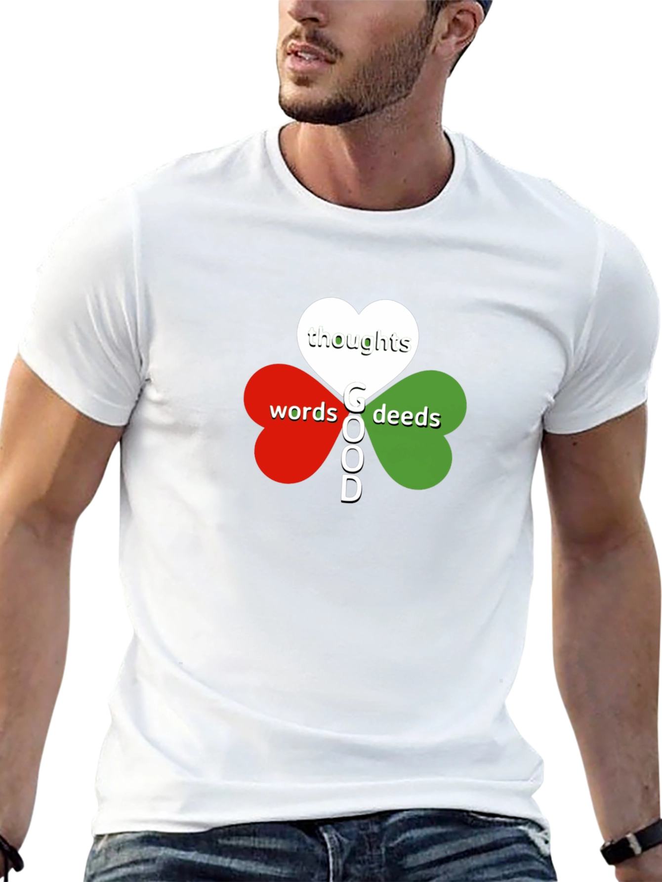 Good Thoughts Words Deeds T-Shirt - Clover Heart