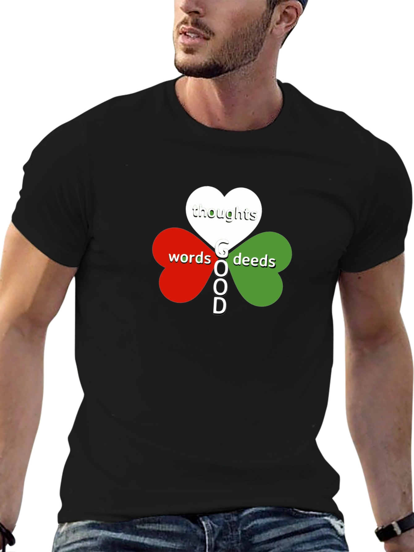 Good Thoughts Words Deeds T-Shirt - Clover Heart