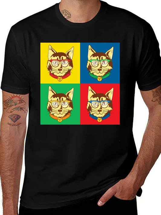 Pop Art Cat Graphic Tee - Cool & Quirky Black T-Shirt