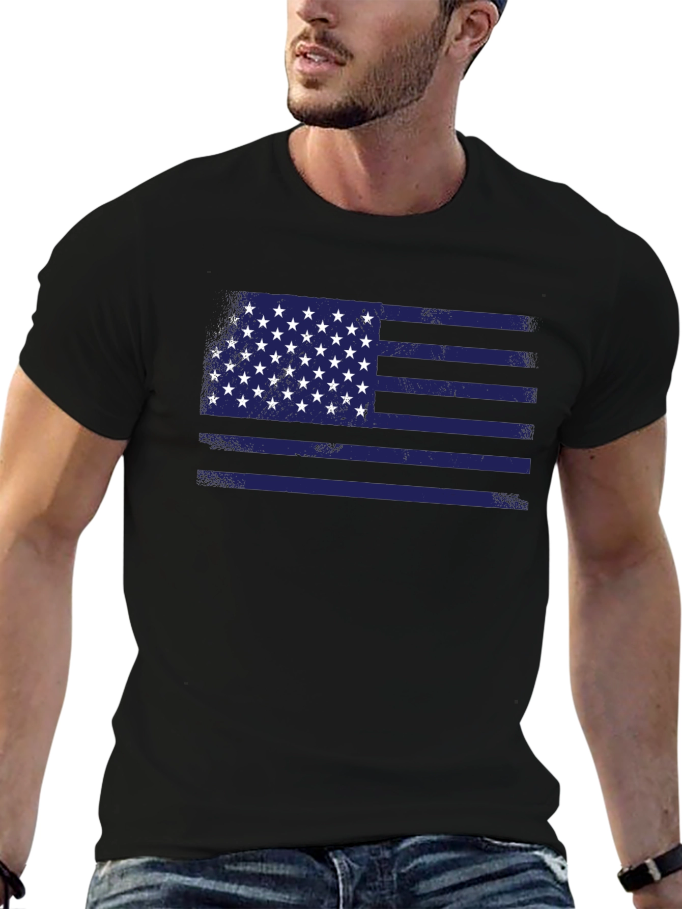 Distressed American Flag T-Shirt - Black