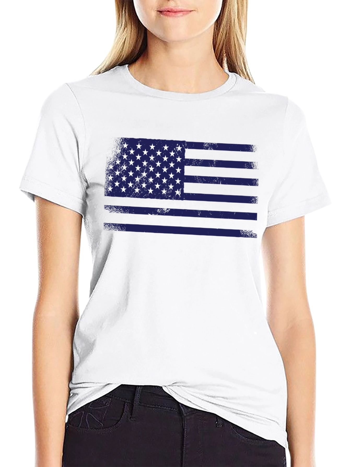 Distressed American Flag T-Shirt - Black