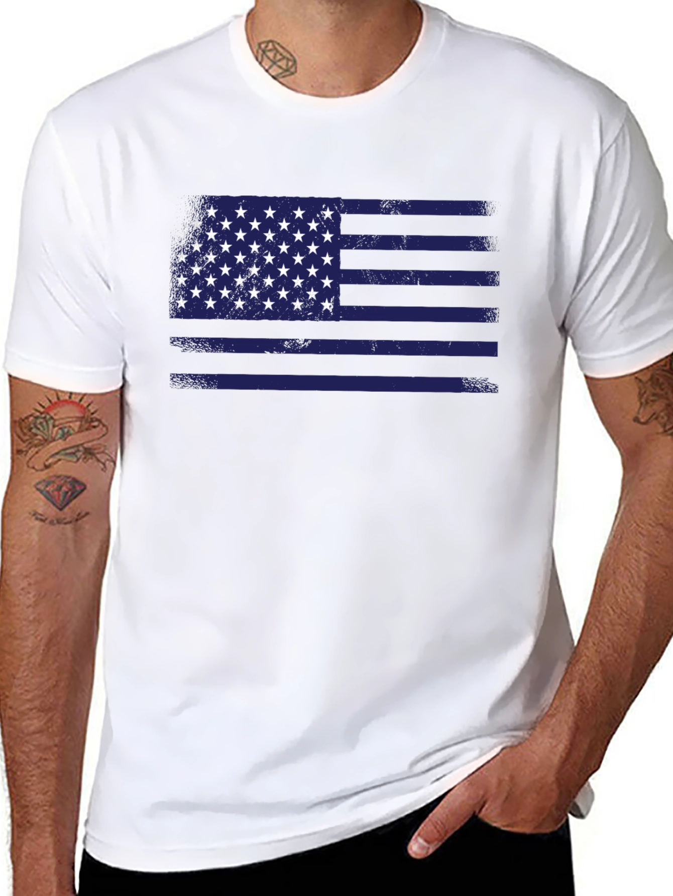 Distressed American Flag T-Shirt - Black