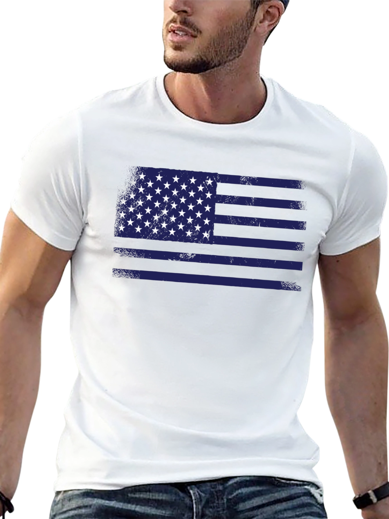 Distressed American Flag T-Shirt - Black