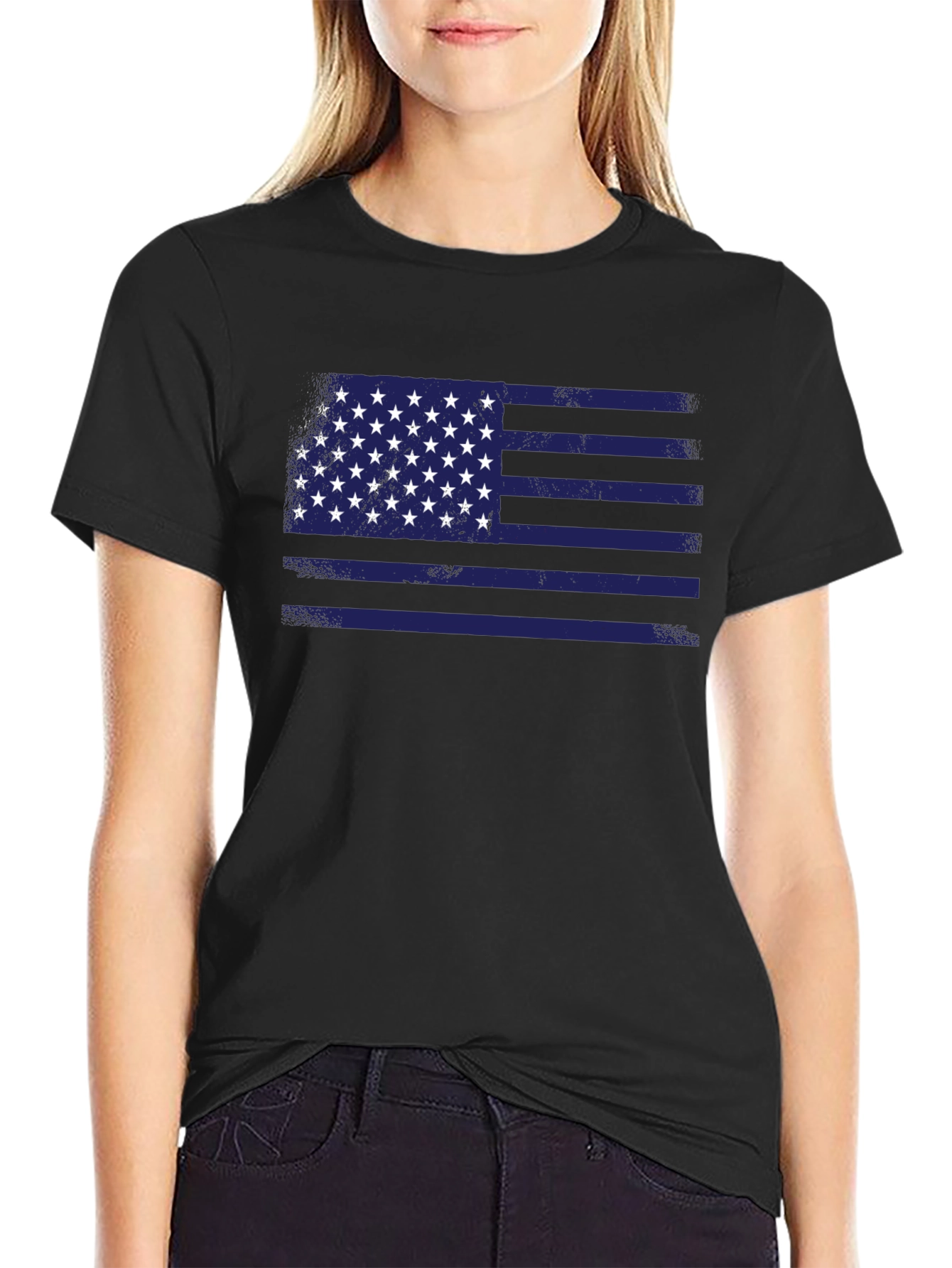 Distressed American Flag T-Shirt - Black