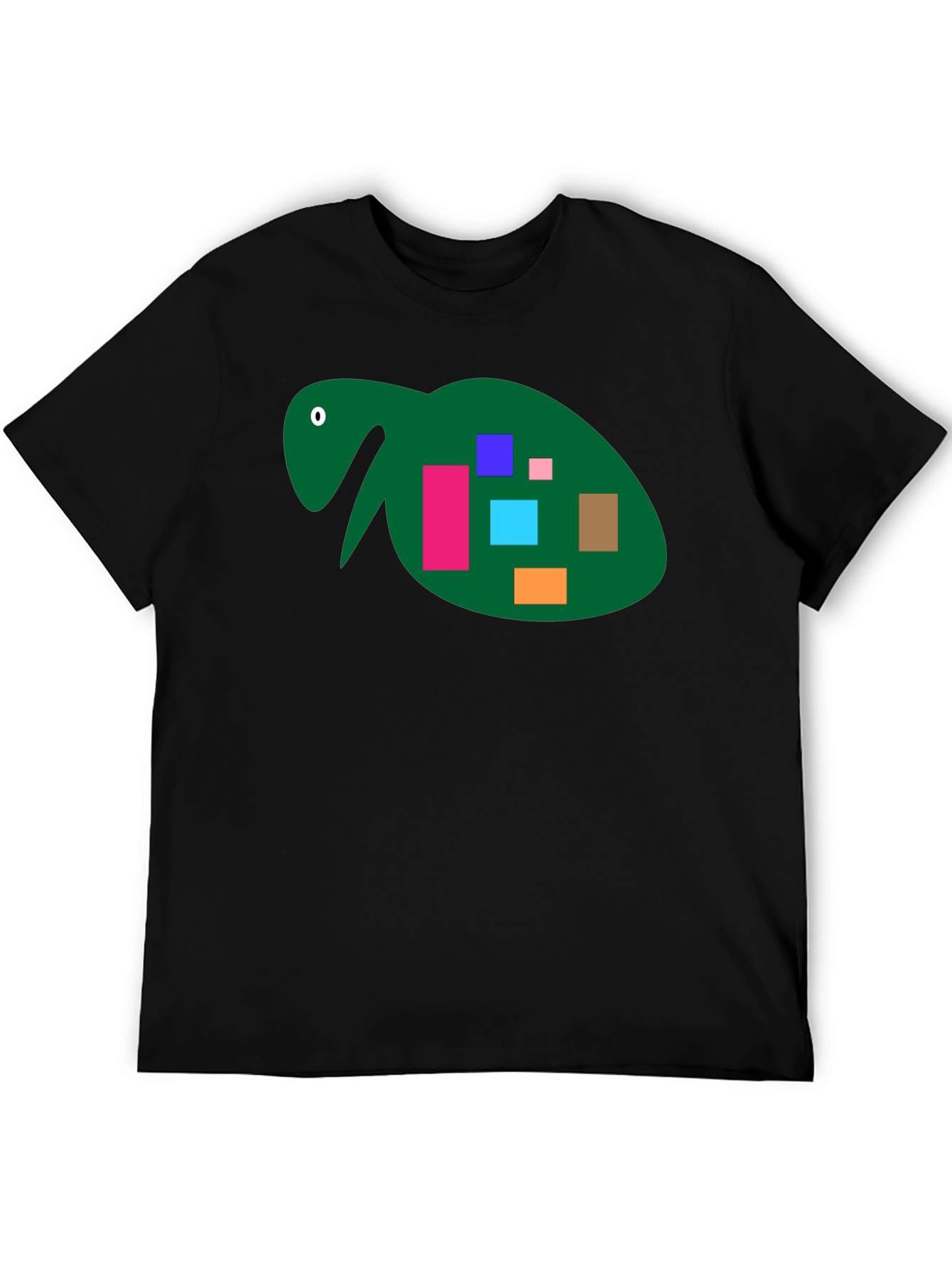 Abstract Turtle Graphic Tee - Black Cotton Casual