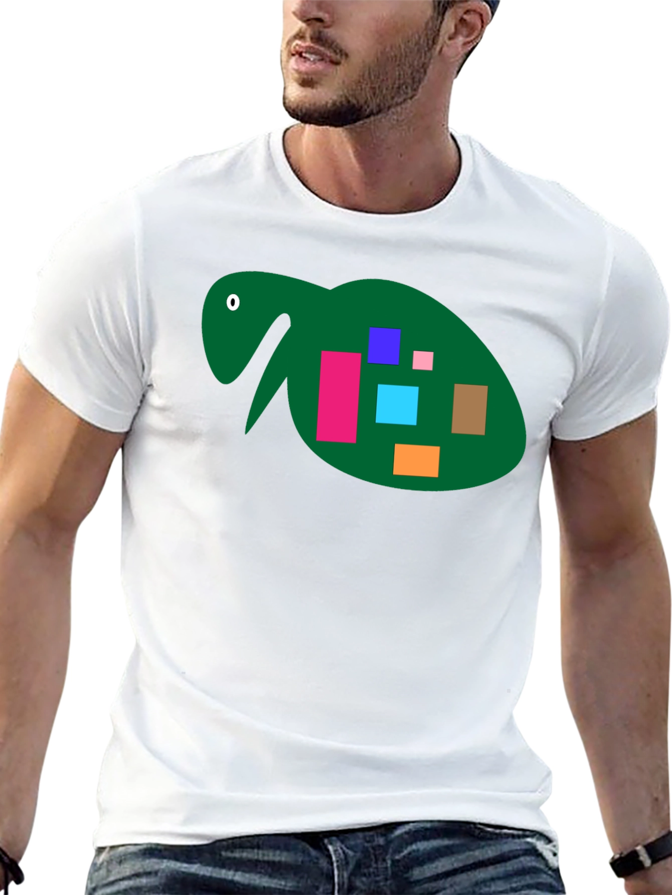 Abstract Turtle Graphic Tee - Black Cotton Casual