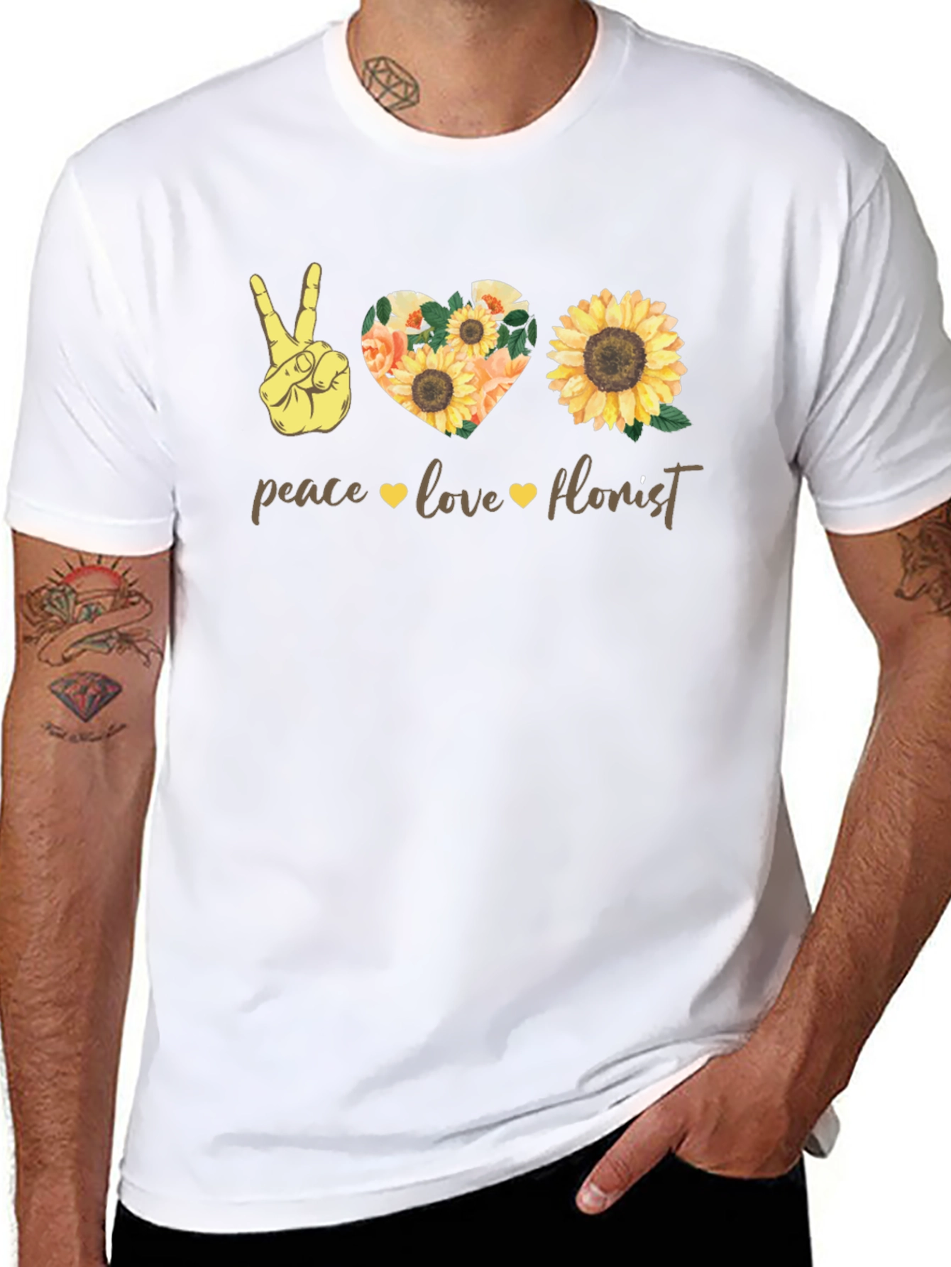 Peace Love Florist T-Shirt Sunflower Graphic Tee