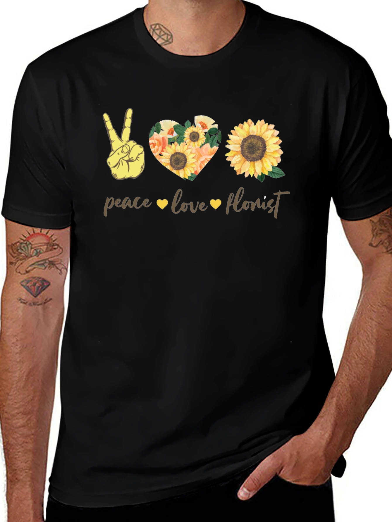 Peace Love Florist T-Shirt Sunflower Graphic Tee