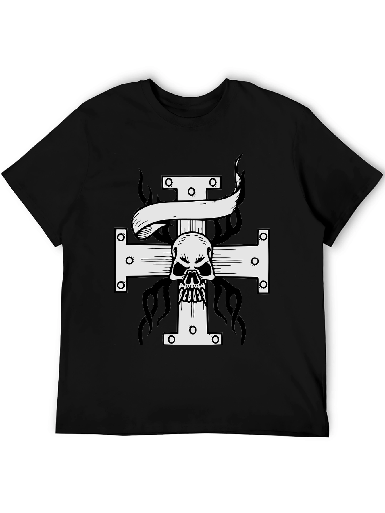 Skull Cross Graphic Tee - Black