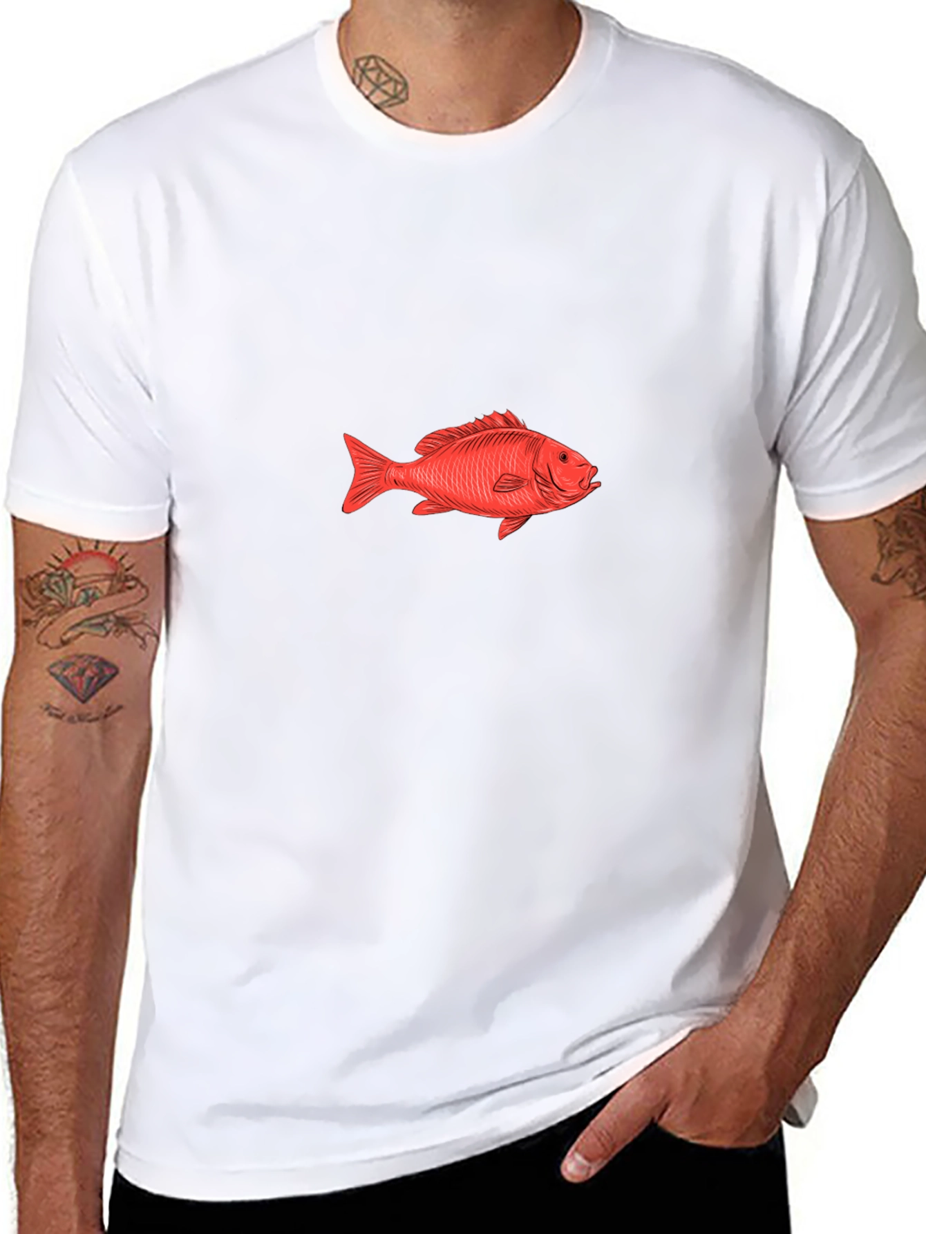 Red Fish Graphic Tee - Black Cotton T-Shirt