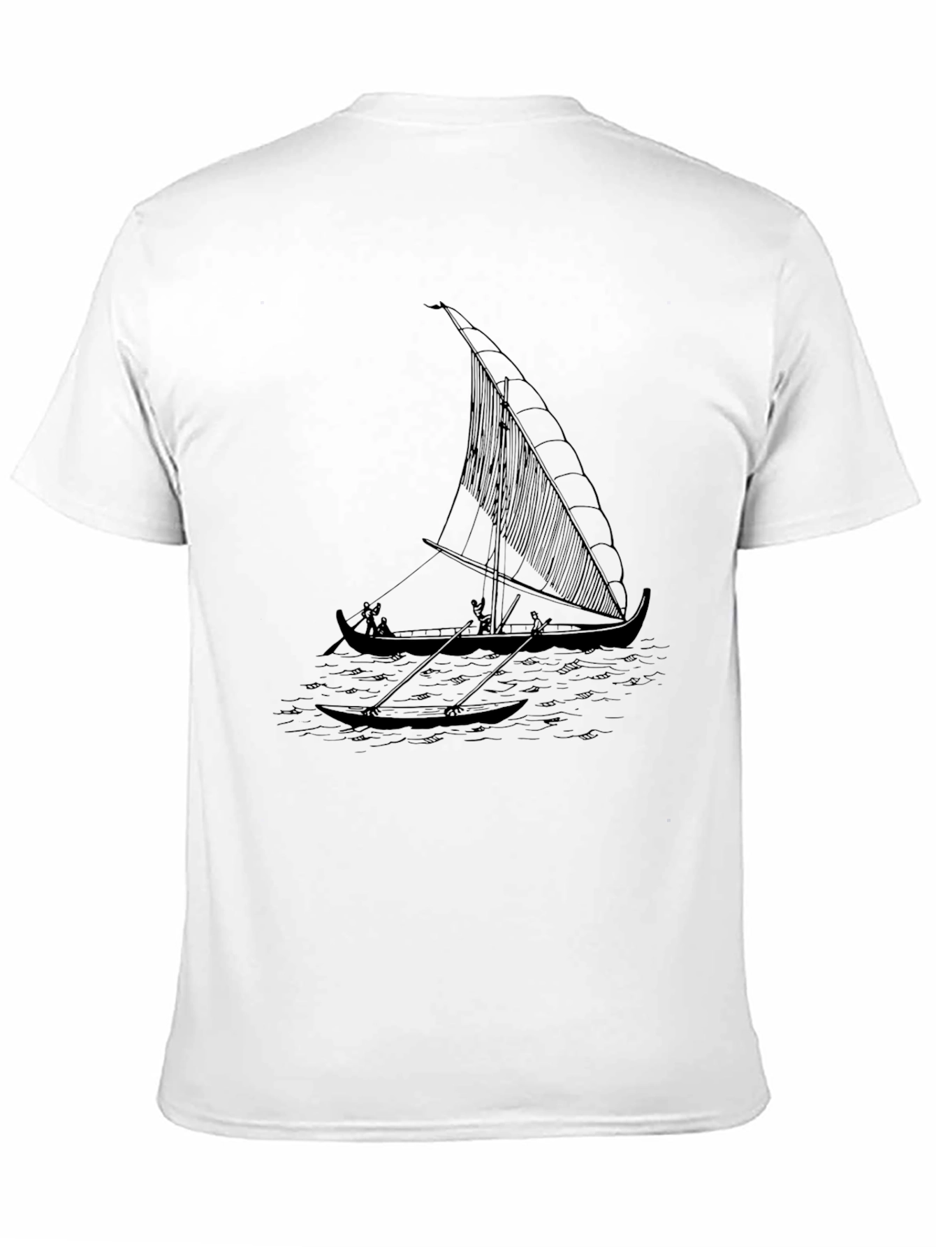 Black T-Shirt with Outrigger Canoe Print