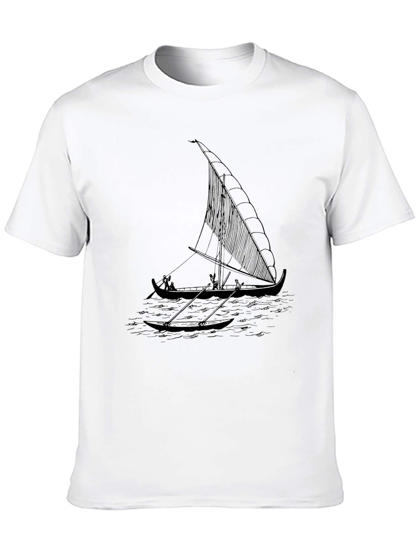 Black T-Shirt with Outrigger Canoe Print