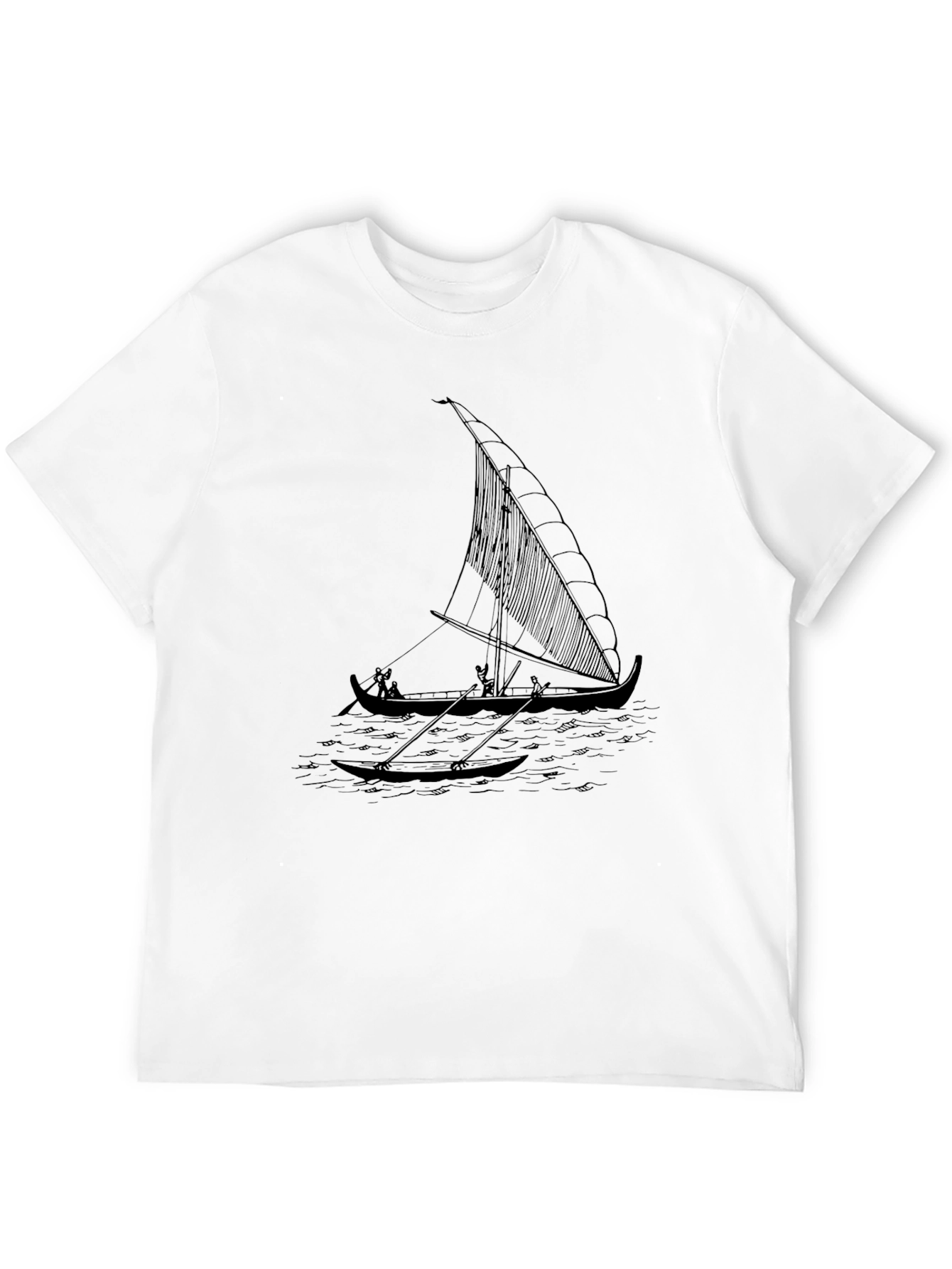 Black T-Shirt with Outrigger Canoe Print