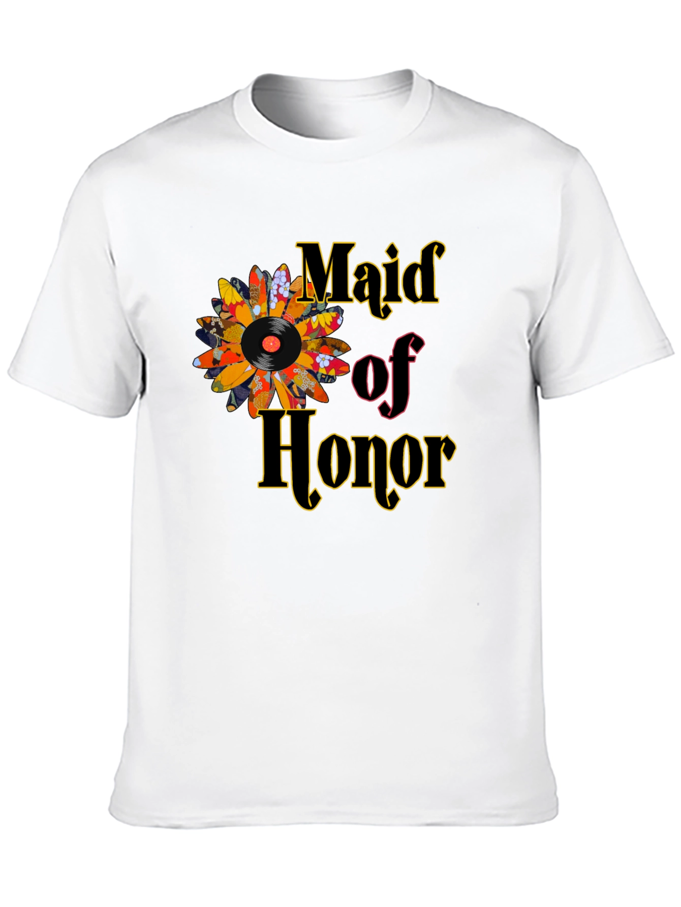 Maid of Honor Vinyl Flower T-Shirt