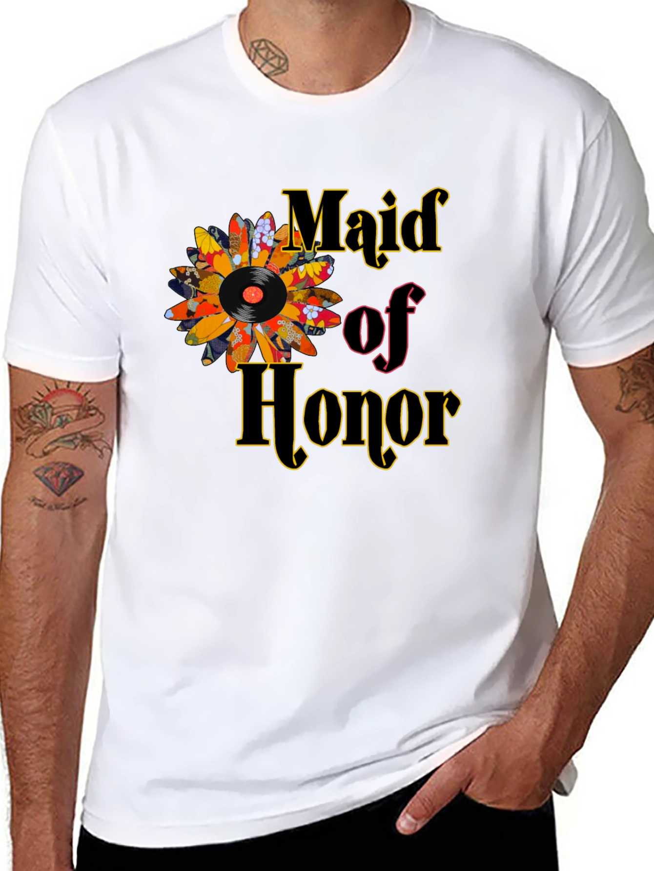 Maid of Honor Vinyl Flower T-Shirt