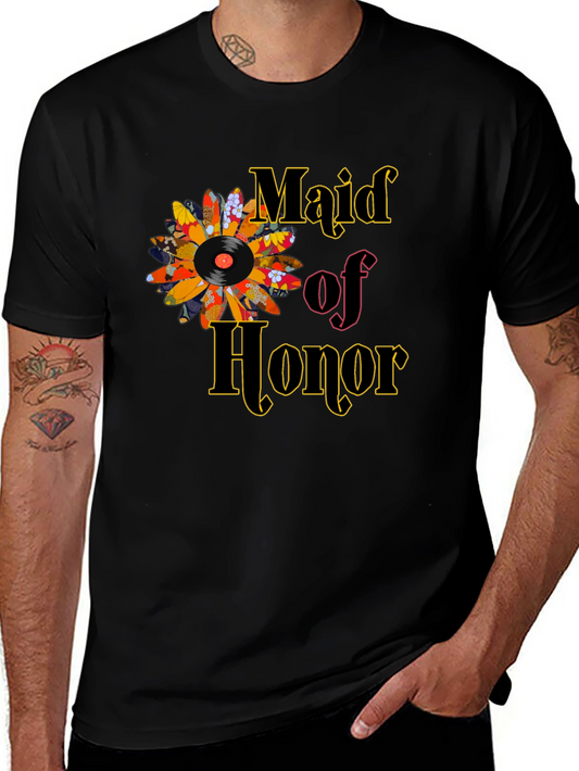 Maid of Honor Vinyl Flower T-Shirt
