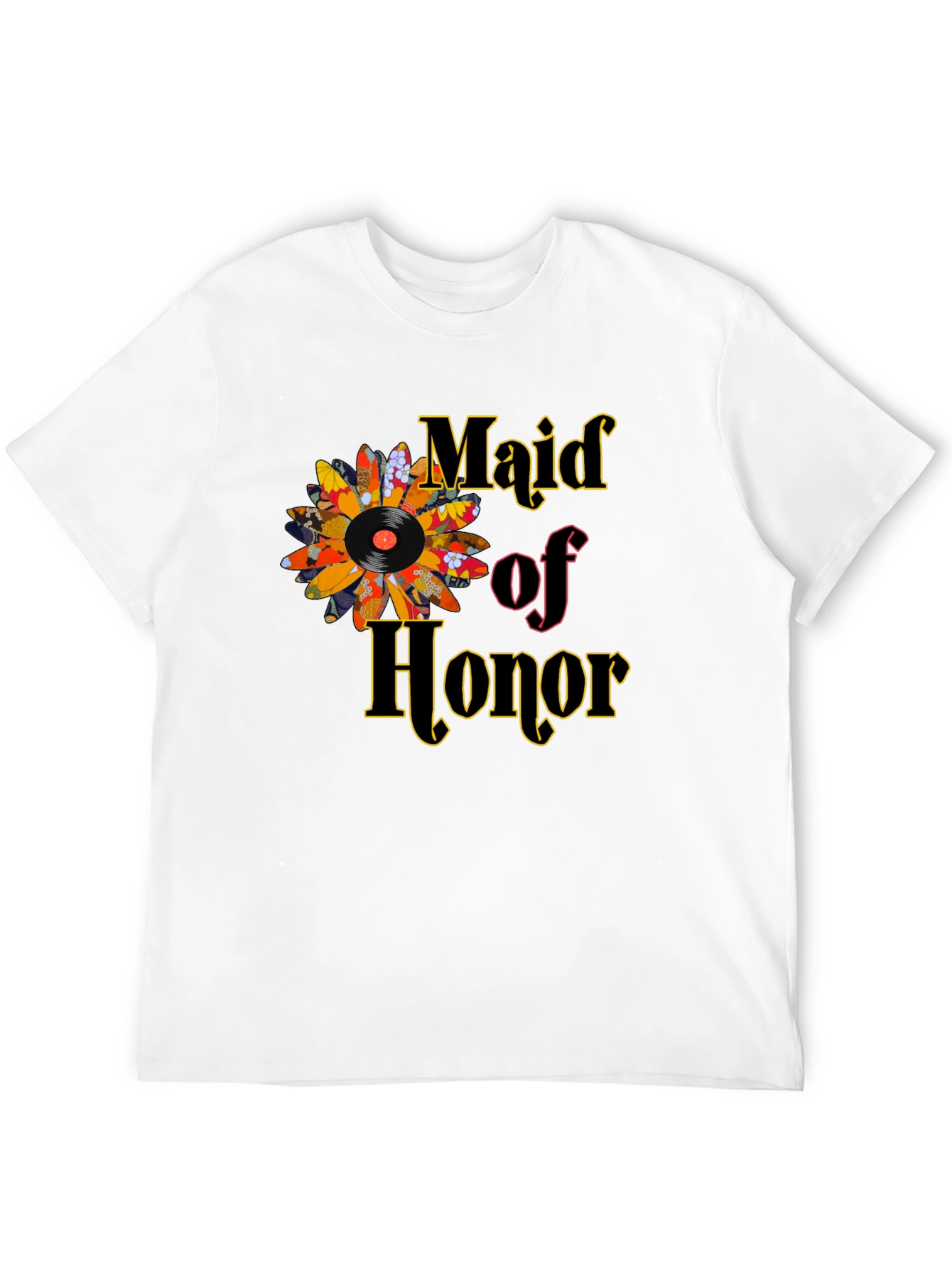 Maid of Honor Vinyl Flower T-Shirt