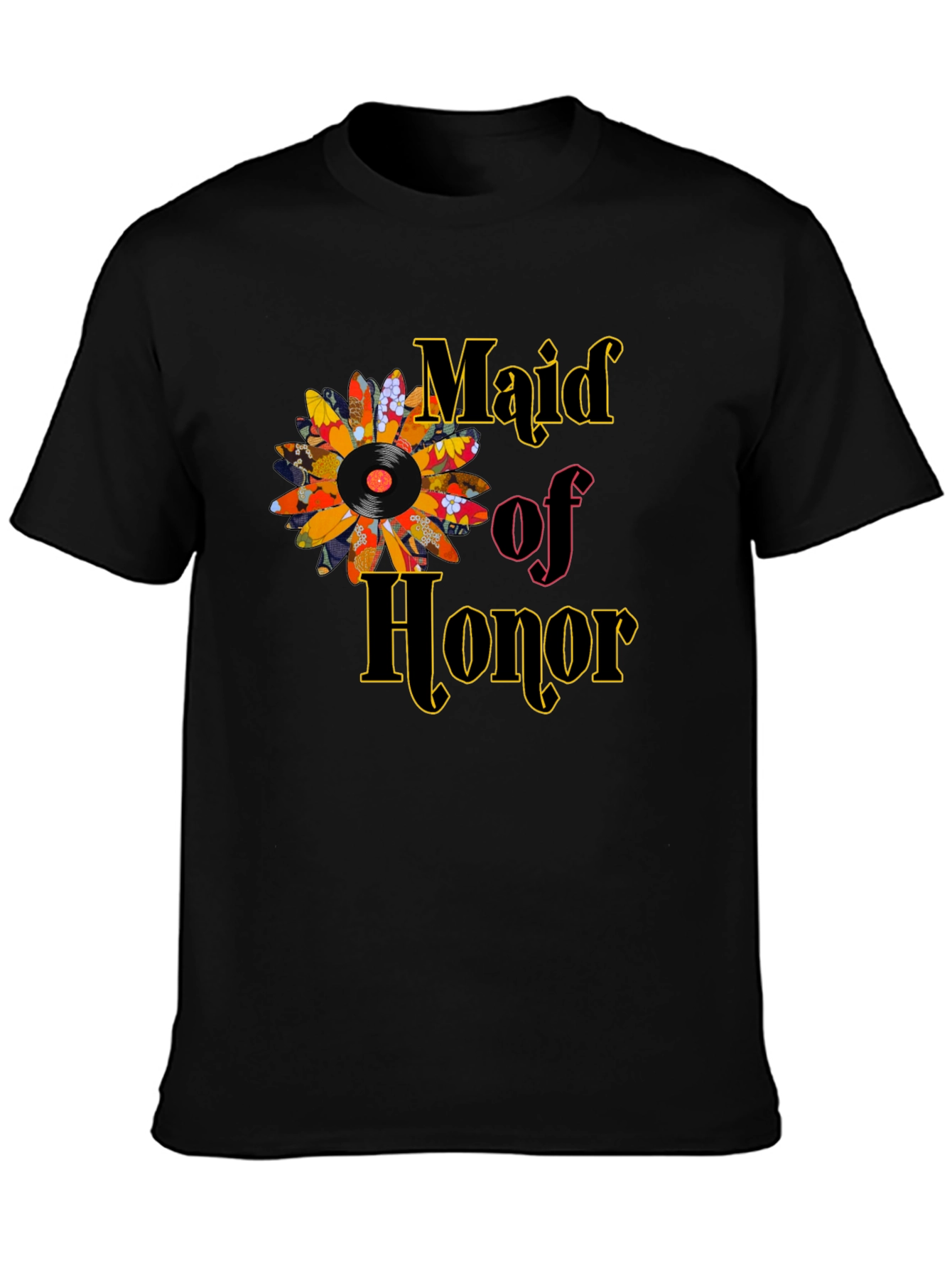 Maid of Honor Vinyl Flower T-Shirt