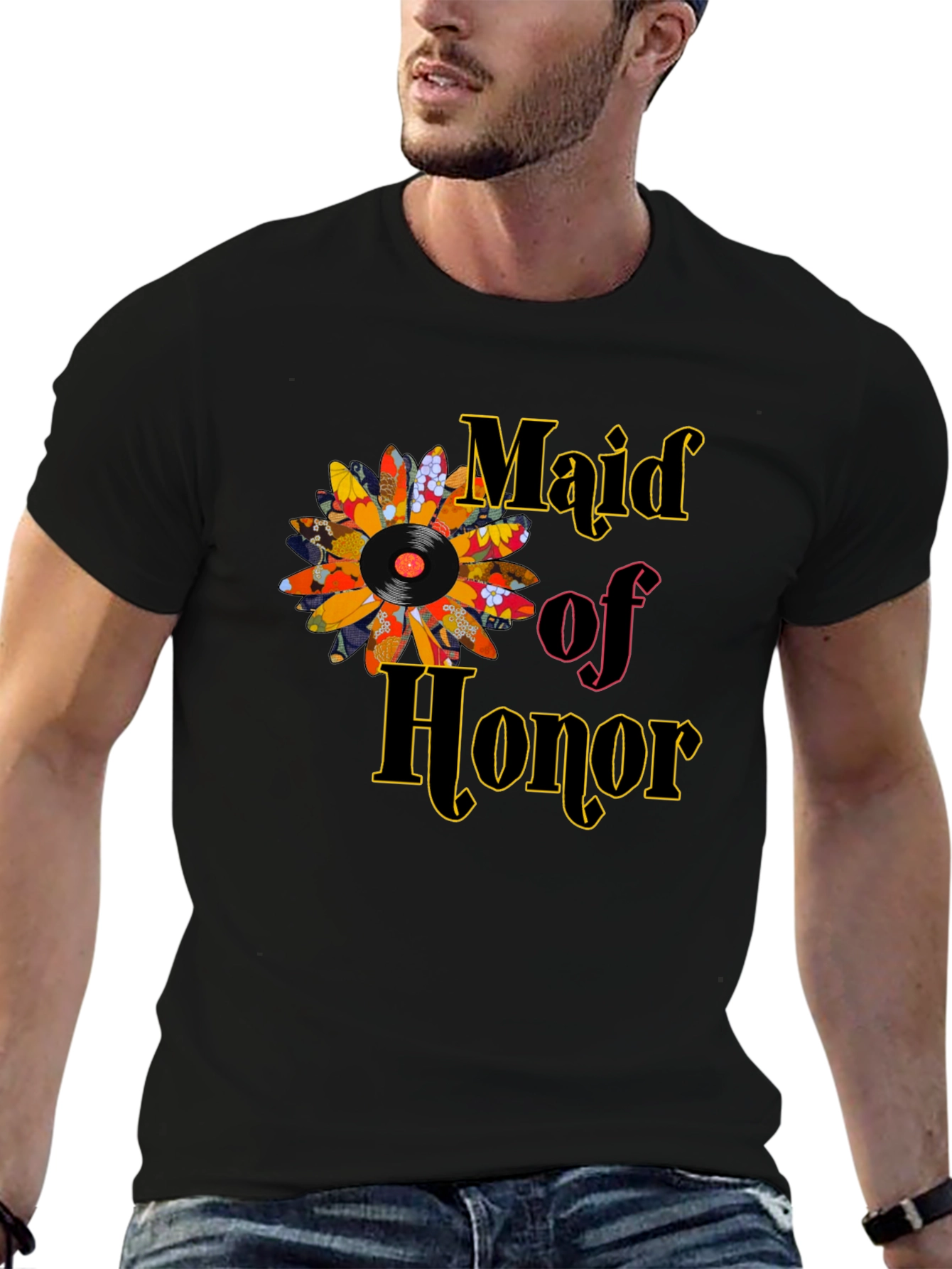 Maid of Honor Vinyl Flower T-Shirt
