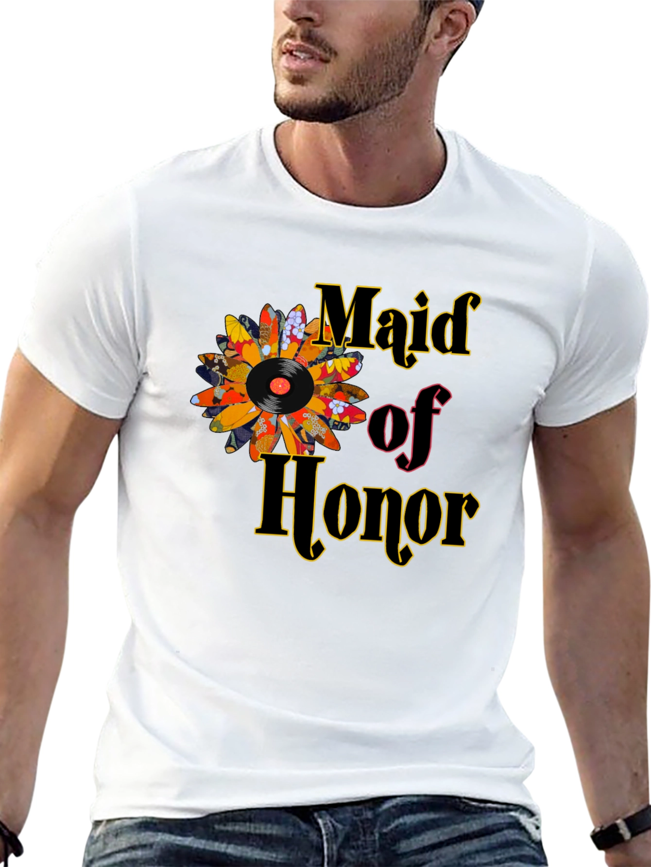 Maid of Honor Vinyl Flower T-Shirt