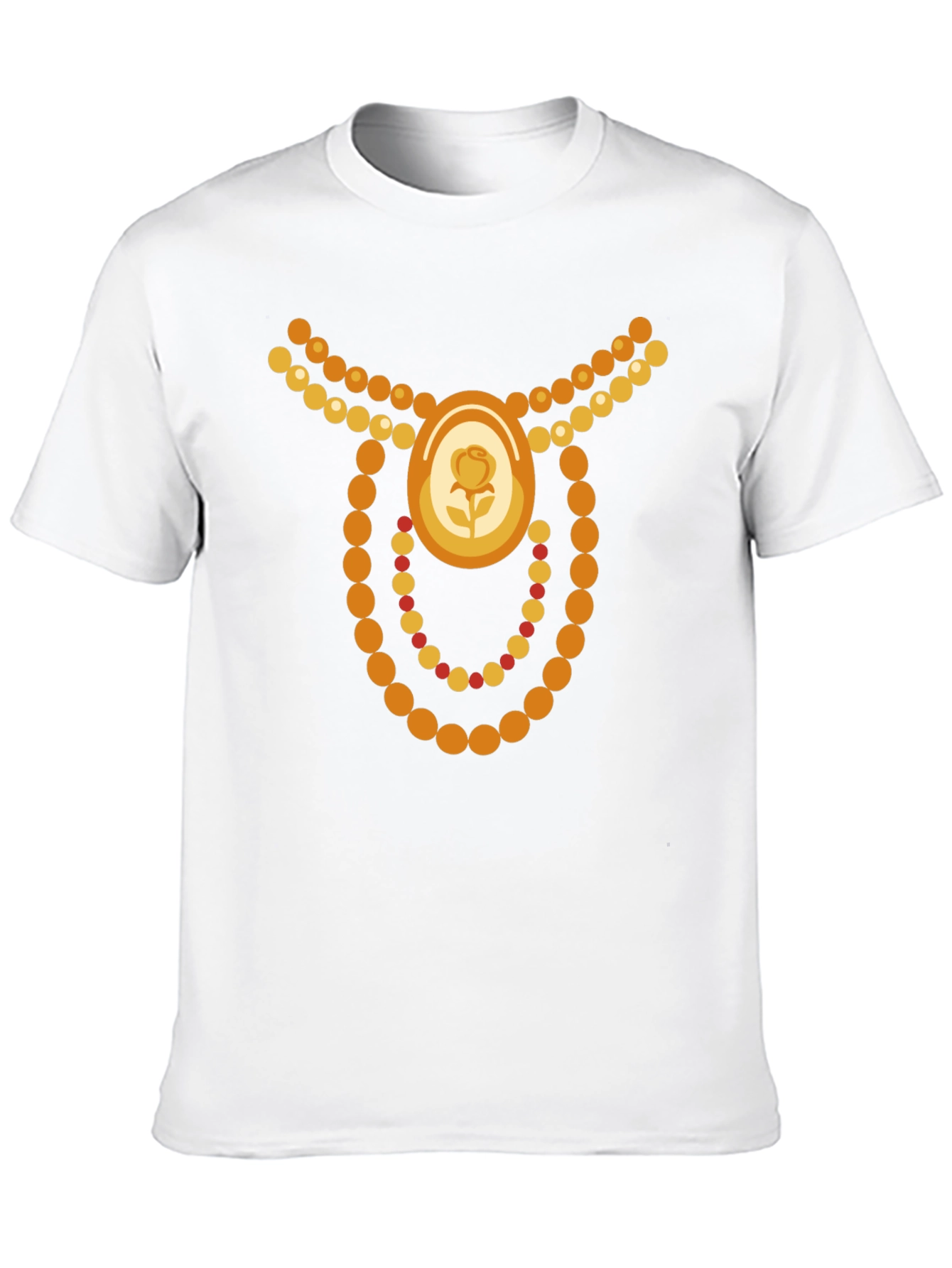 Novelty Jewel Rose Bead Necklace Graphic Black T-Shirt